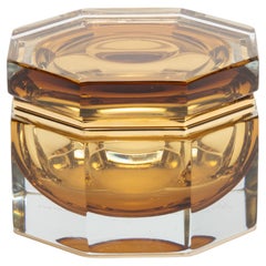 Boîte octogonale en verre de Murano soufflé à la main, couleur tabac, avec ferrures en laiton