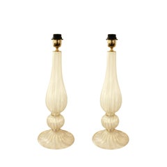 Pair of Murano Pearlescent Rigadin Table Lamps with Aventurina