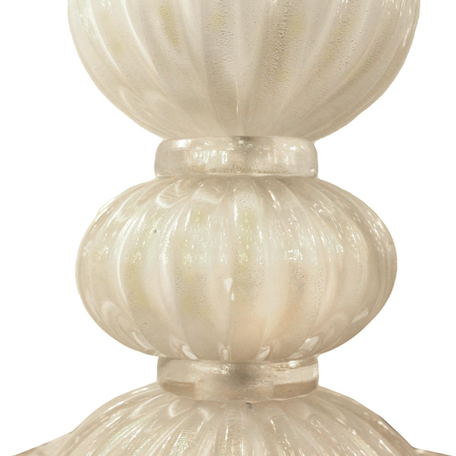 Italian Hand-Blown Pair of Murano Pearlescent Rigadin Glass Table Lamps with Aventurina For Sale