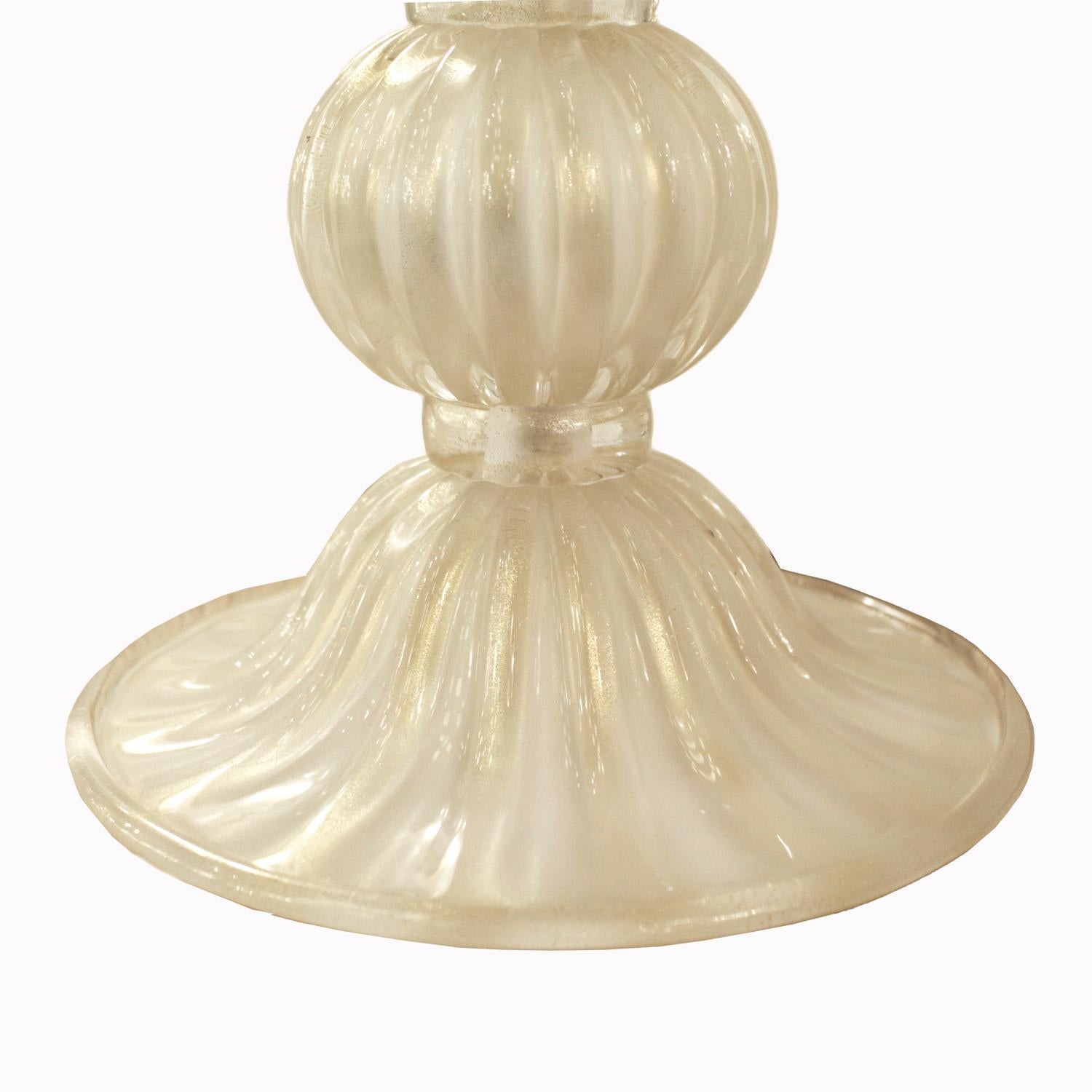 Hand-Crafted Hand-Blown Pair of Murano Pearlescent Rigadin Glass Table Lamps with Aventurina For Sale