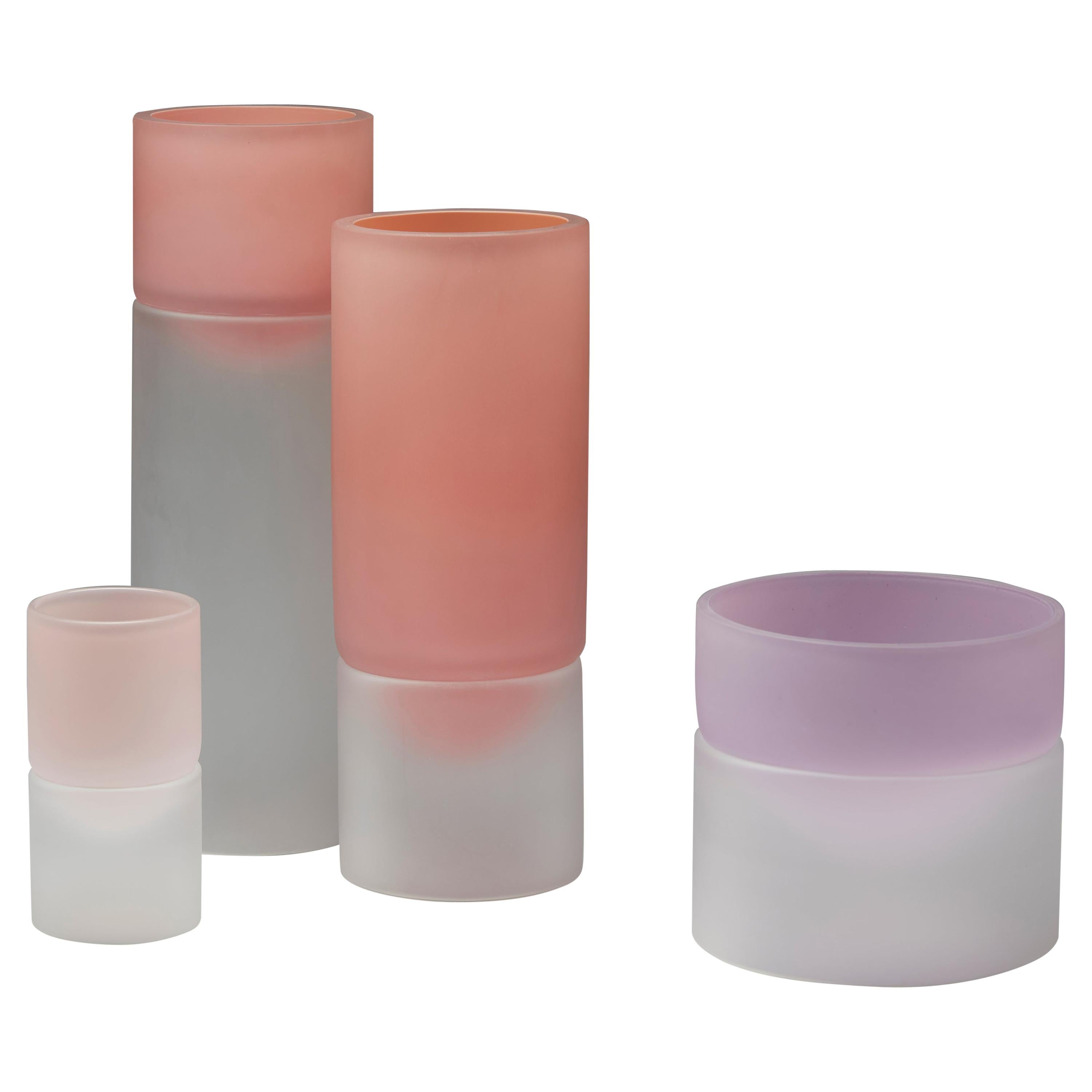 Hand Blown Pink Purple Clear Glass Art Sculpture Vases by Jinyaglass For Sale