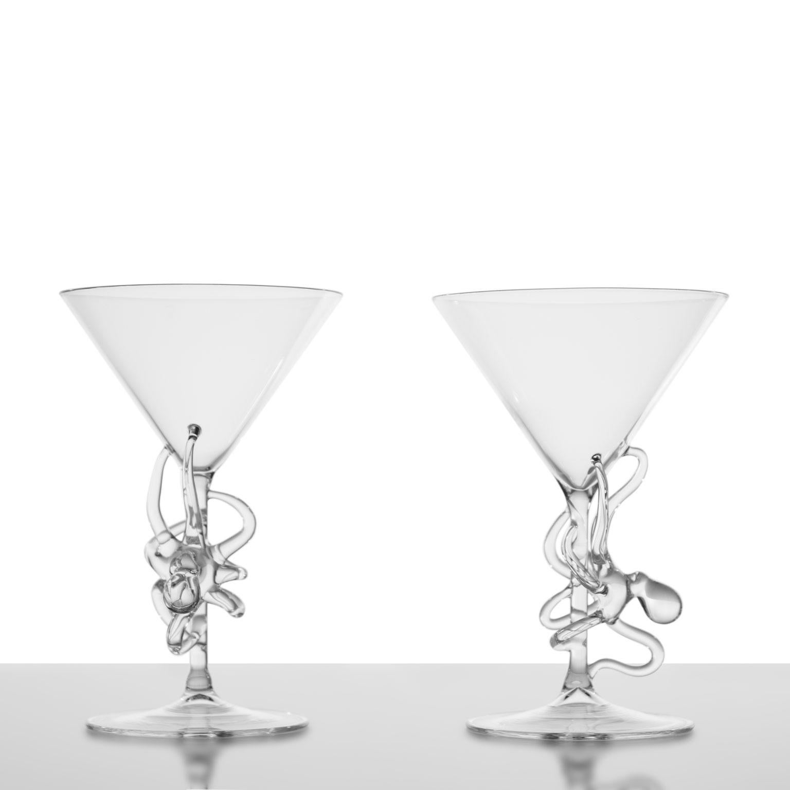 Italian Hand Blown Polpo Martini Glass by Simone Crestani For Sale
