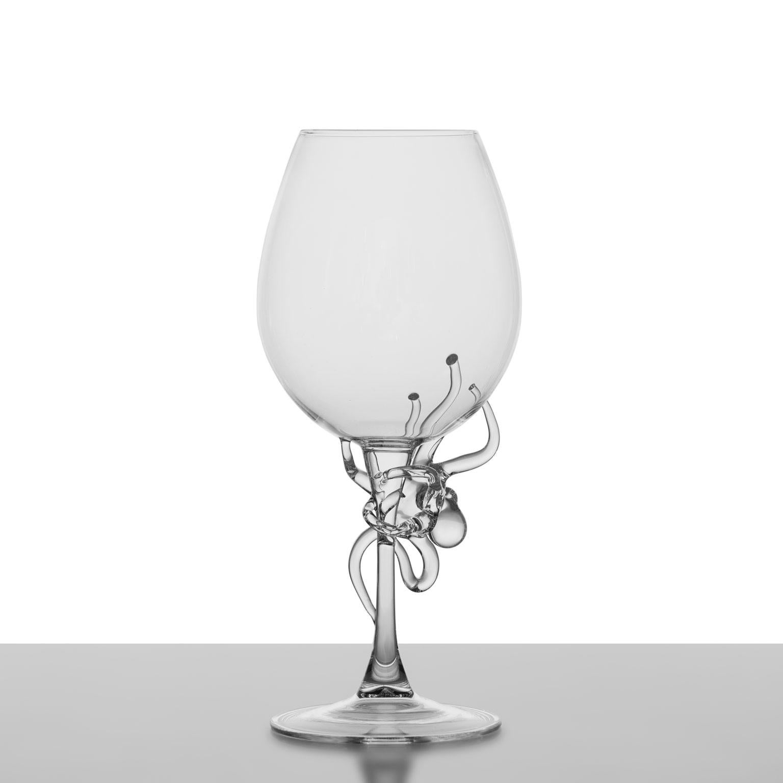 Italian Hand Blown Polpo White Wine Glass by Simone Crestani For Sale