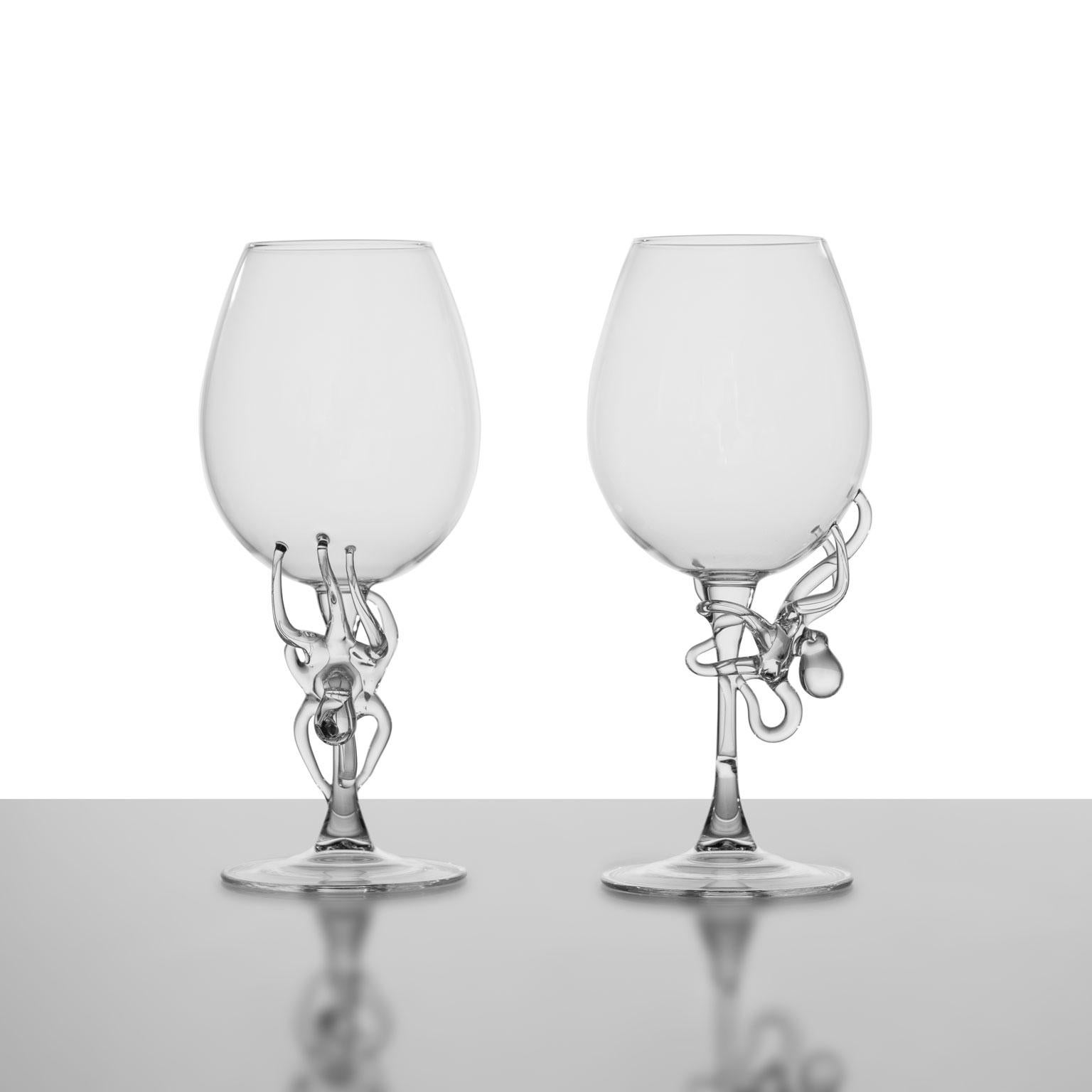 Hand Blown Polpo White Wine Glass by Simone Crestani In New Condition For Sale In Camisano Vicentino, IT