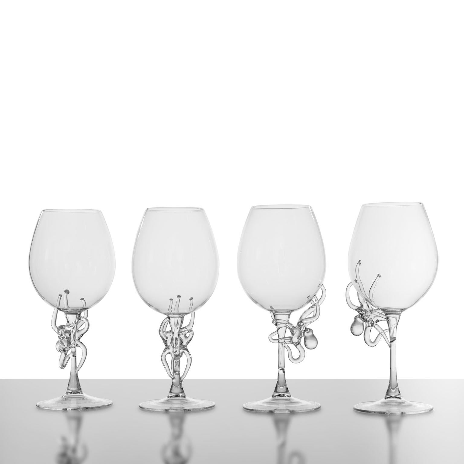 Contemporary Hand Blown Polpo White Wine Glass by Simone Crestani For Sale