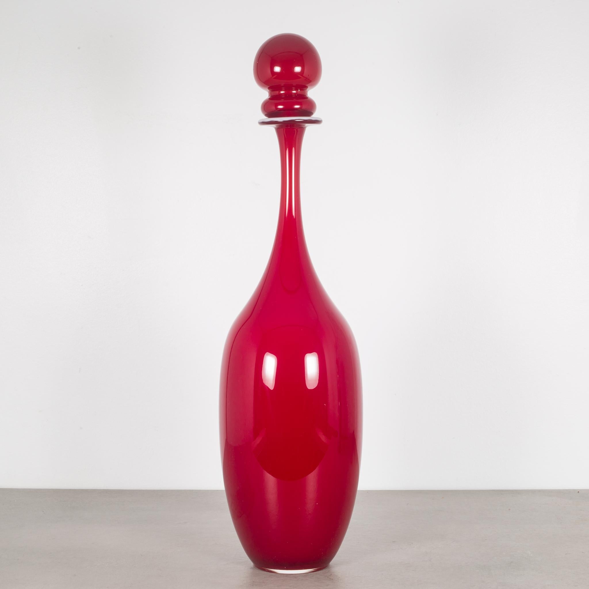 Modern Hand Blown Red Murano Glass Decanter Made in Italy