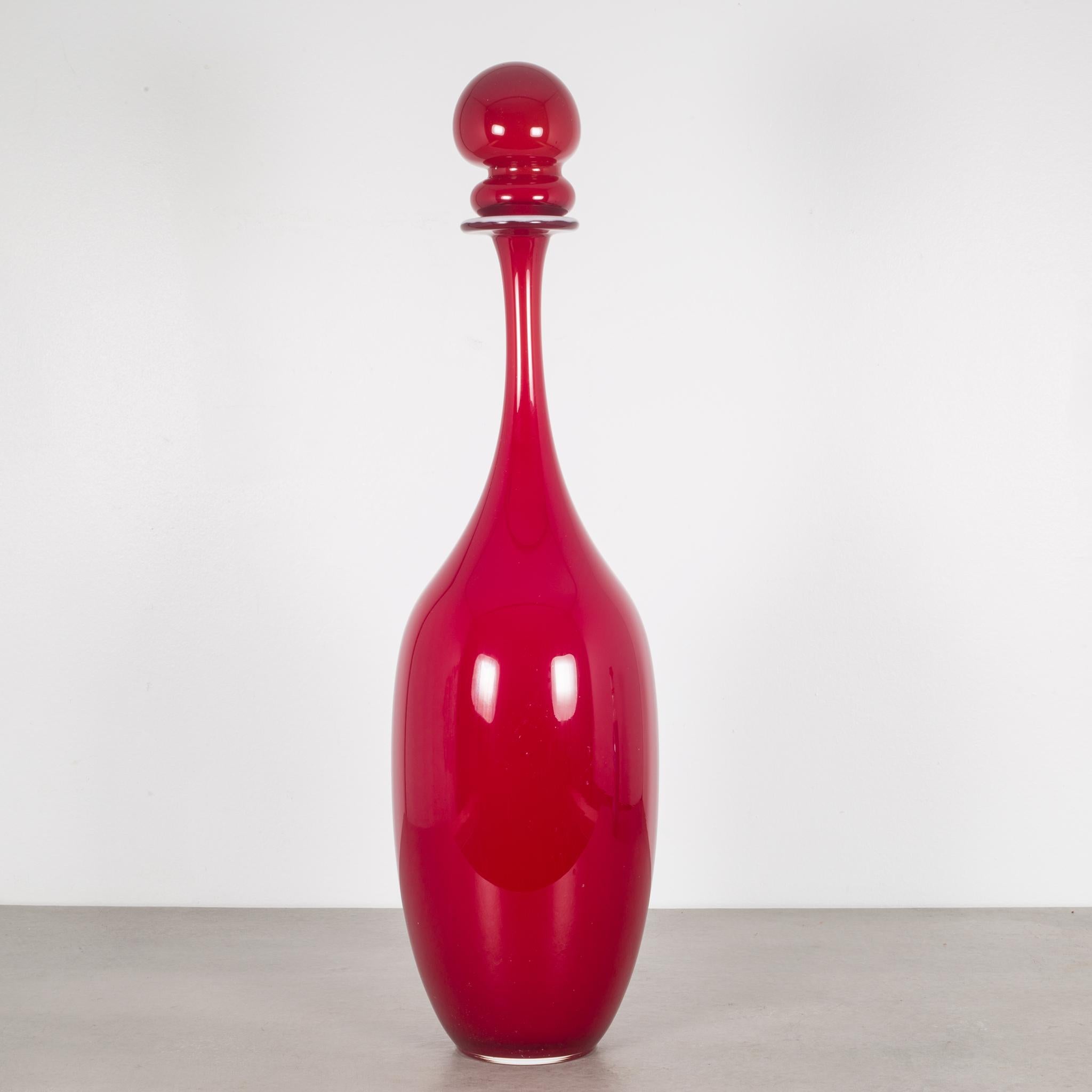 Italian Hand Blown Red Murano Glass Decanter Made in Italy