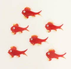 Hand Blown Red Murano Glass Fish Set, Italy, 1960's