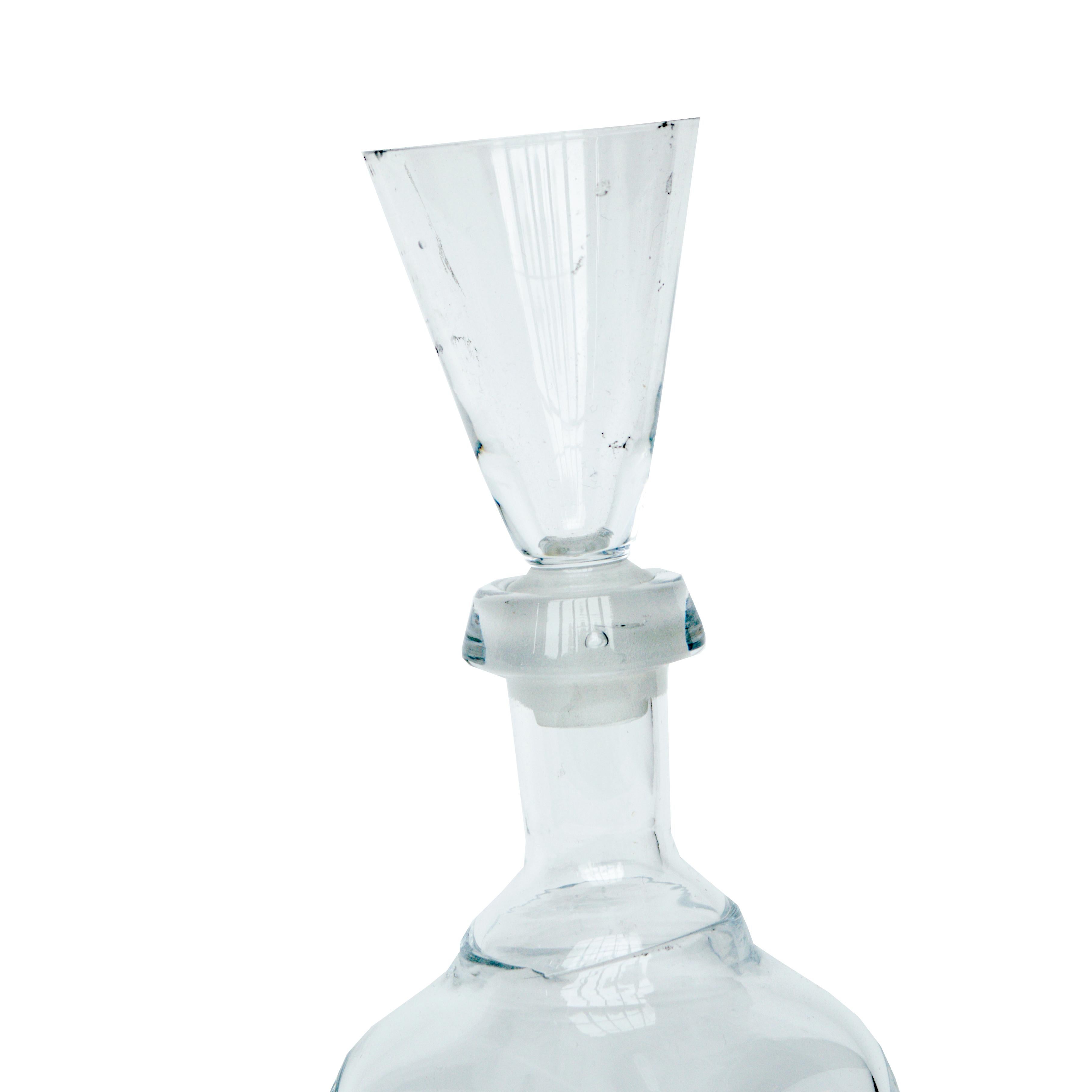 Jugendstil Hand Blown Small Decanter with Snaps Glass/Cork from Sweden, Early 1900s For Sale