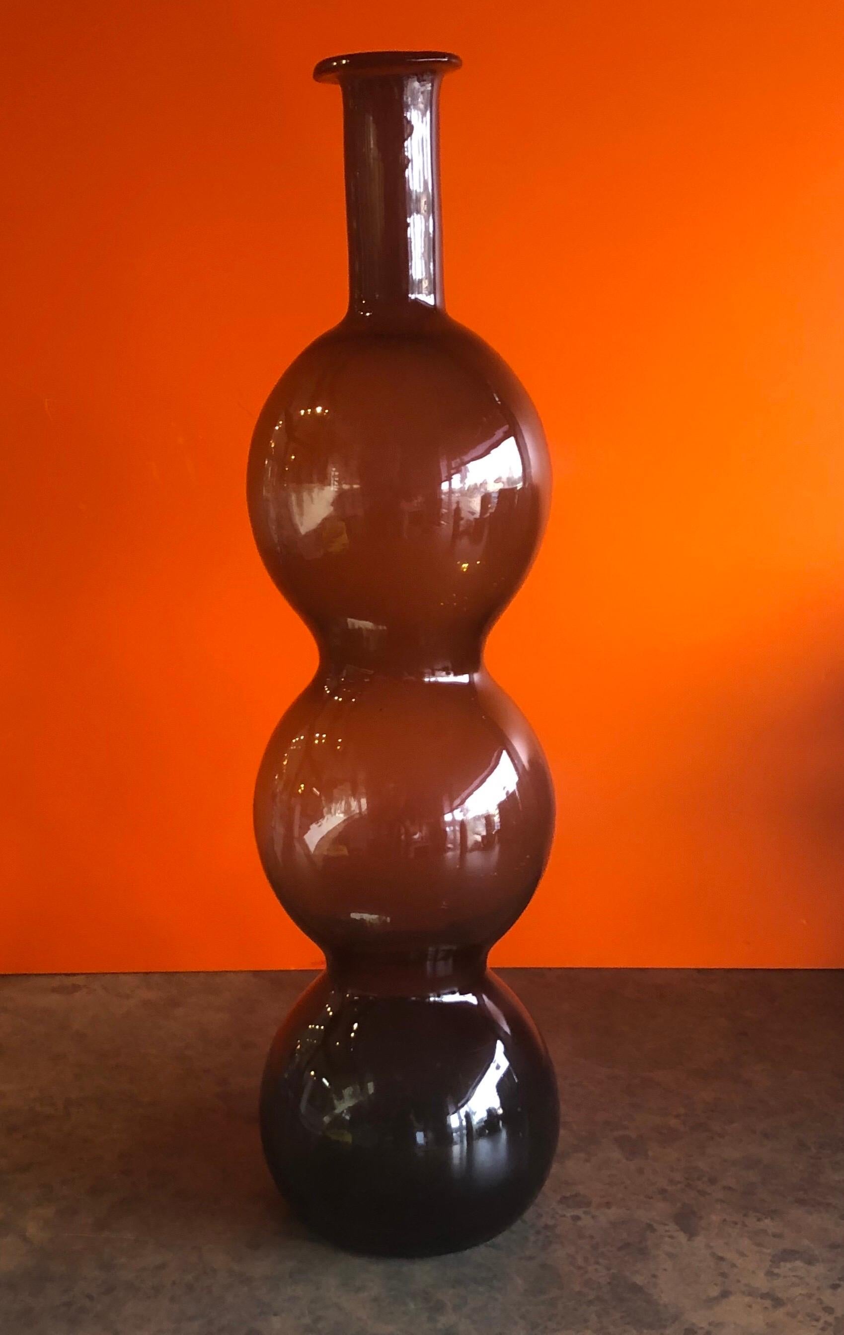 20th Century Hand Blown Smoke Grey Three Bubble Art Glass Vase in the Style of Blenko Glass