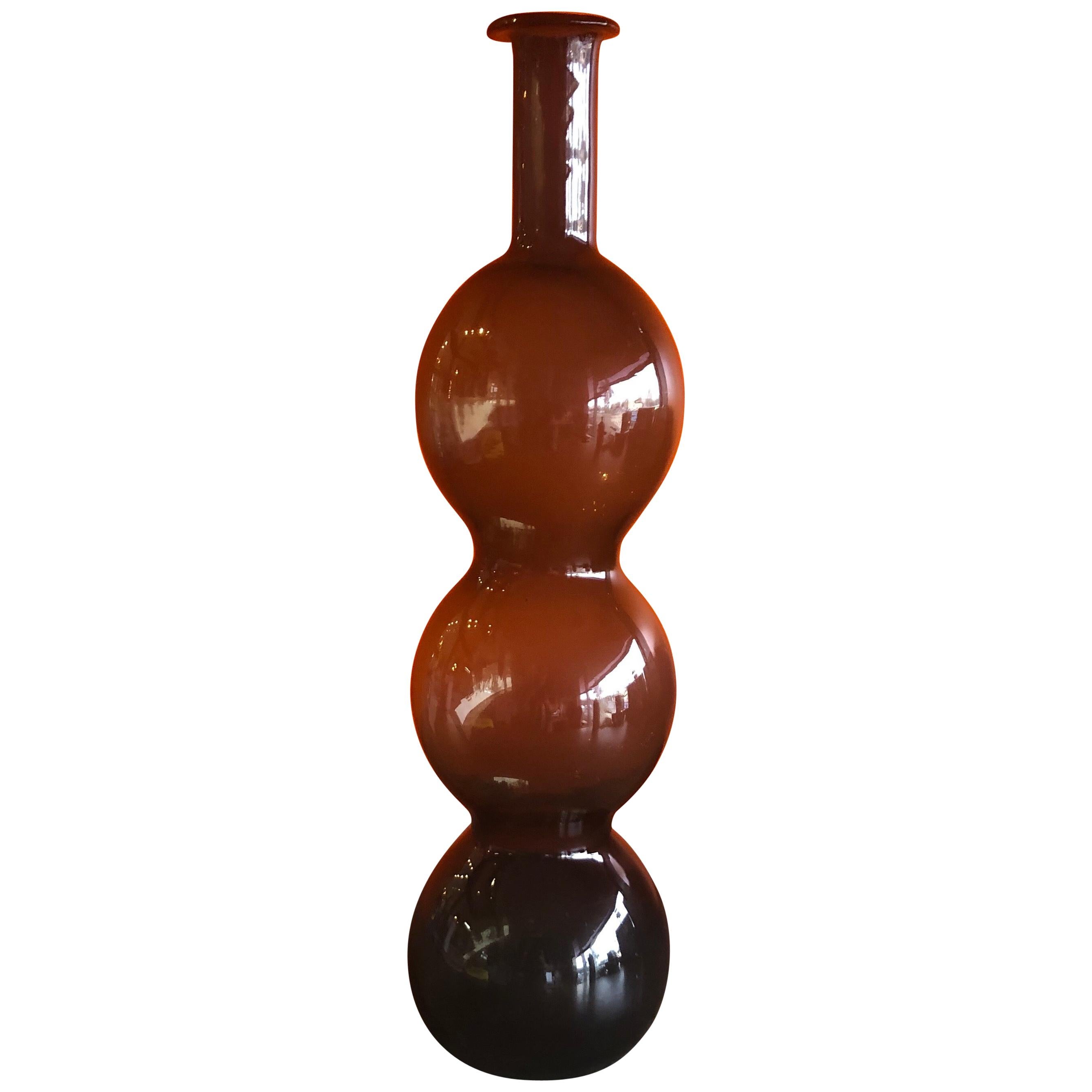 Hand Blown Smoke Grey Three Bubble Art Glass Vase in the Style of Blenko Glass
