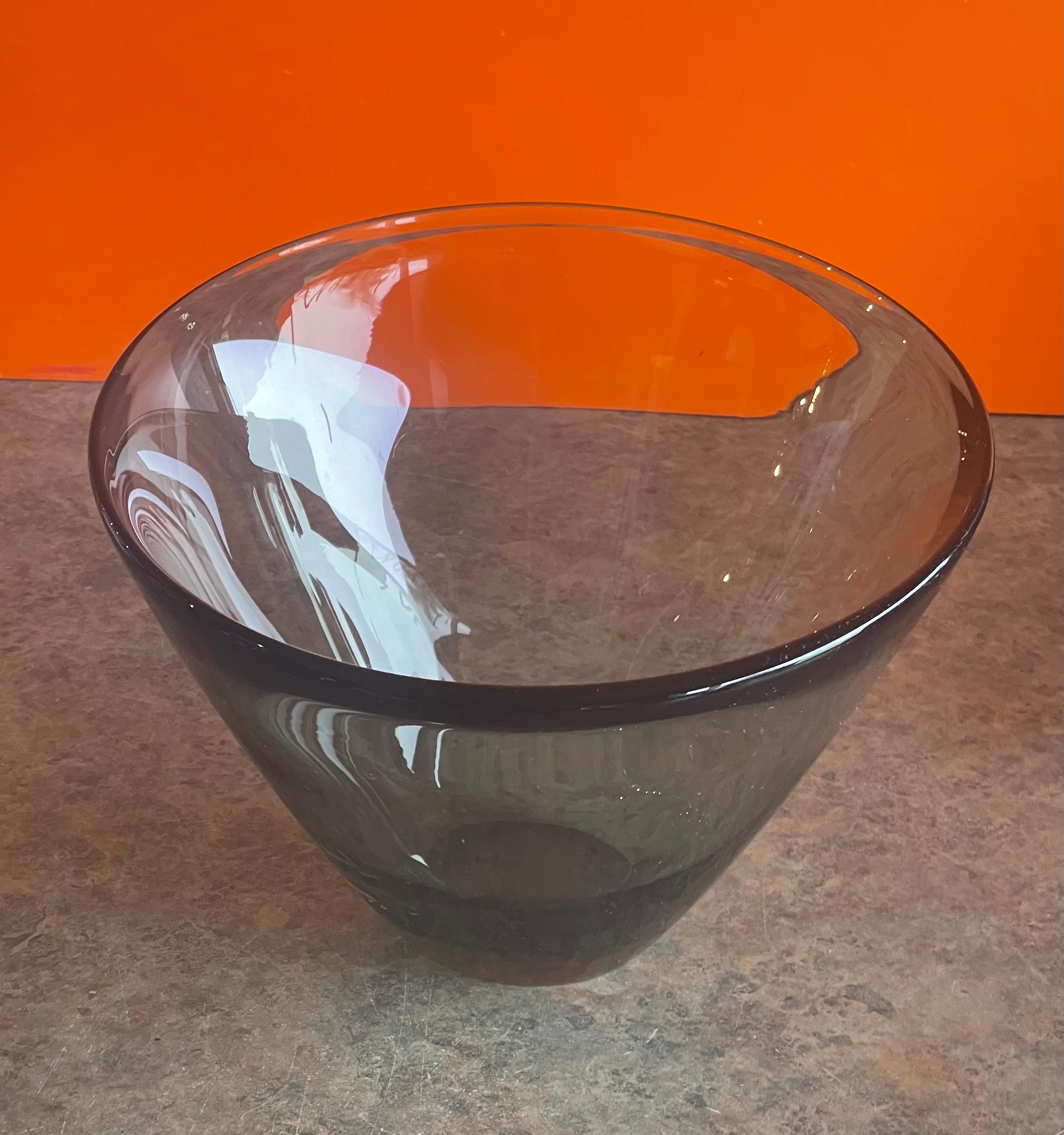 Danish Hand Blown Smoked Glass Center Piece Bowl by Per Lutken for Holmegaard For Sale