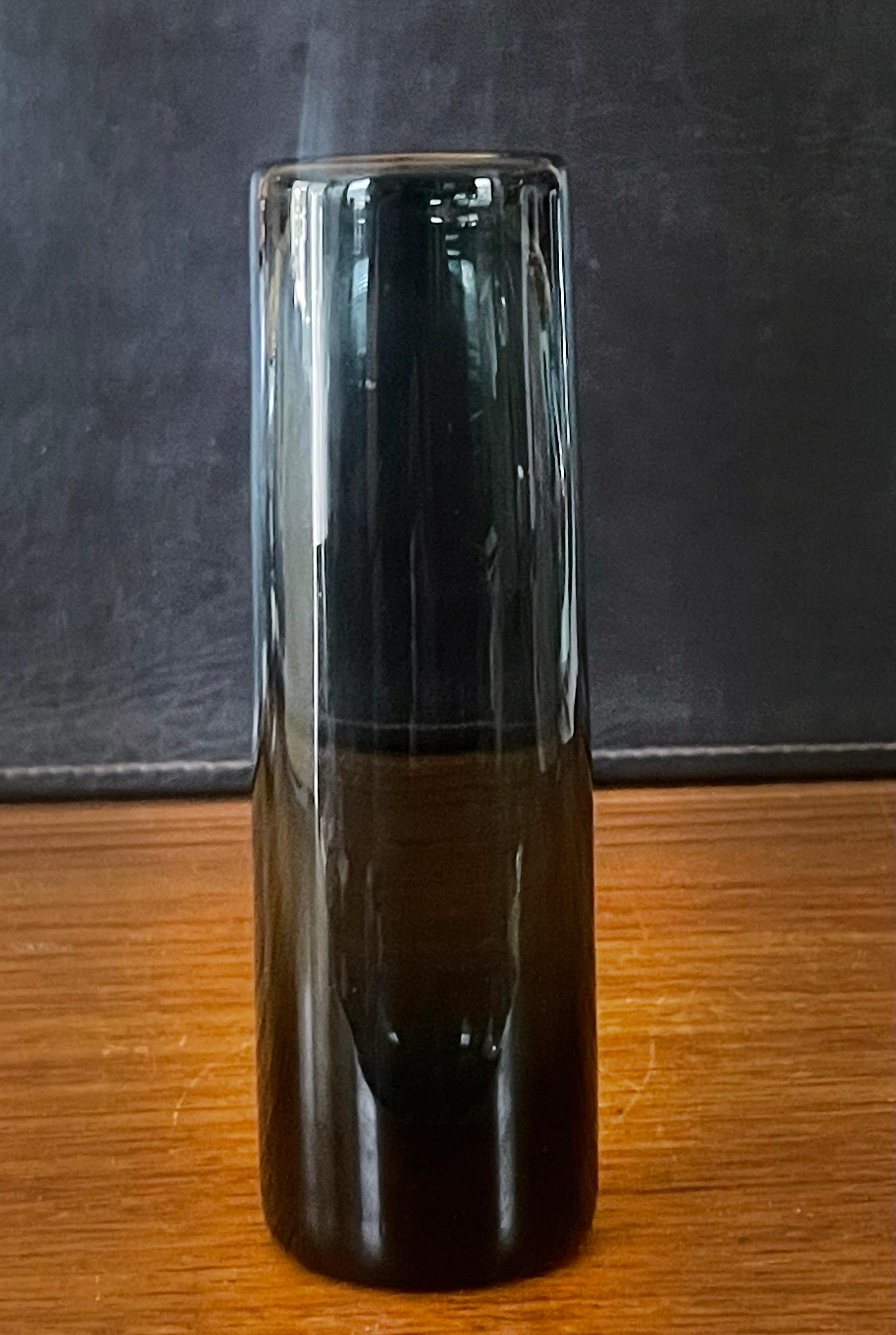Scandinavian Modern Hand Blown Smoked Glass Cylindrical Vase by Per Lutken for Holmegaard For Sale