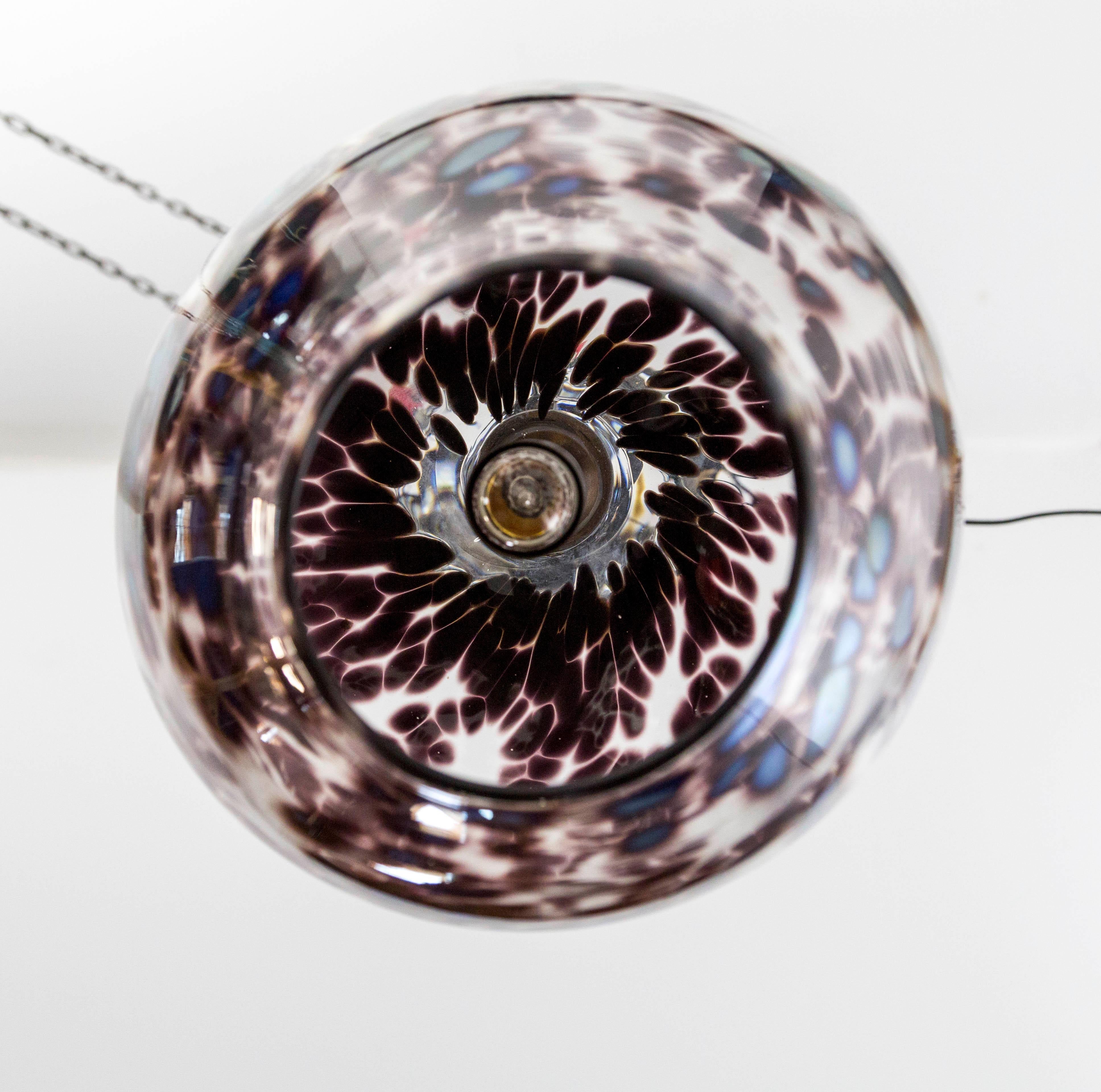 Contemporary Hand Blown Spotted Purple Glass Pendant Light For Sale