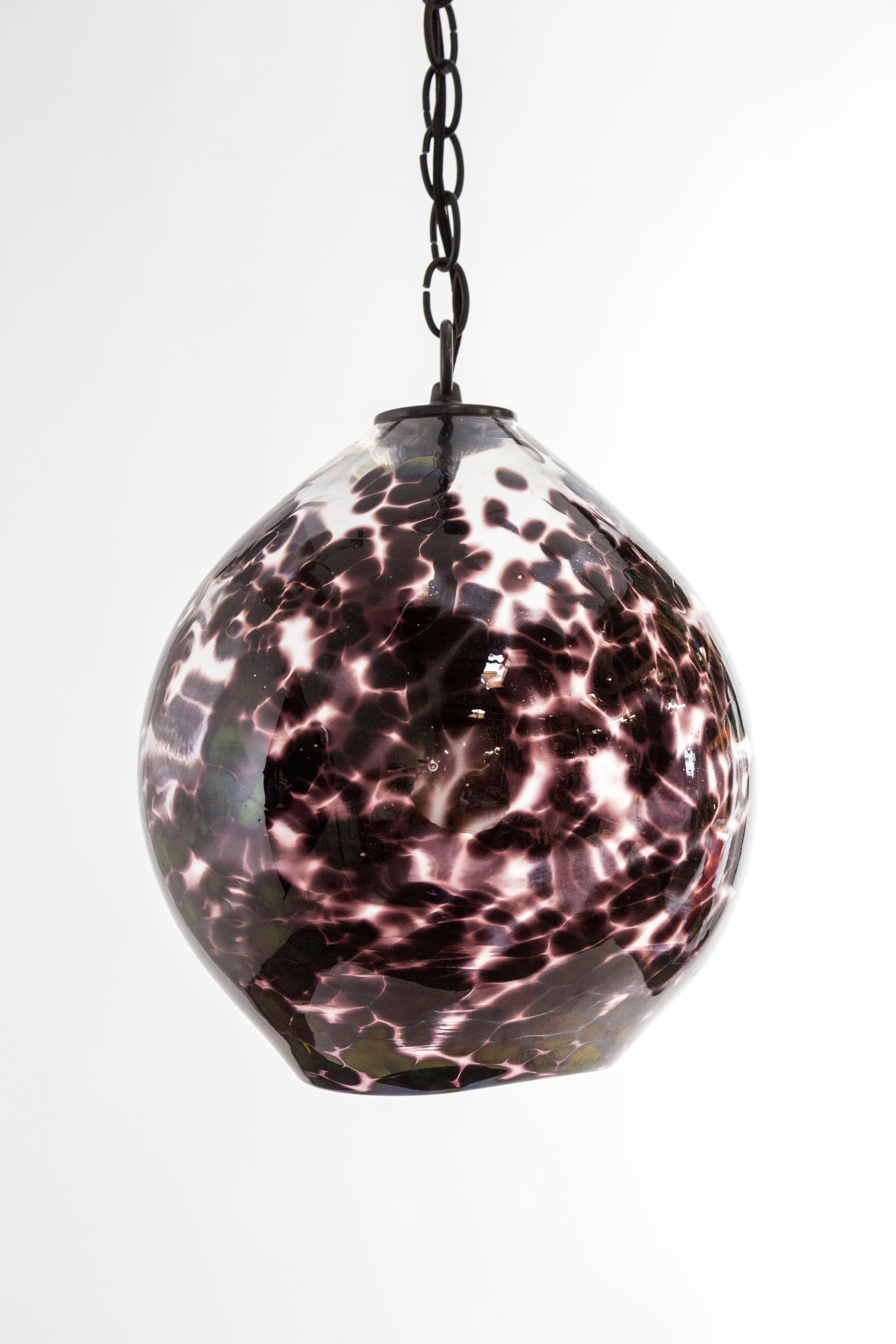 Hand Blown Spotted Purple Glass Pendant Light For Sale 1