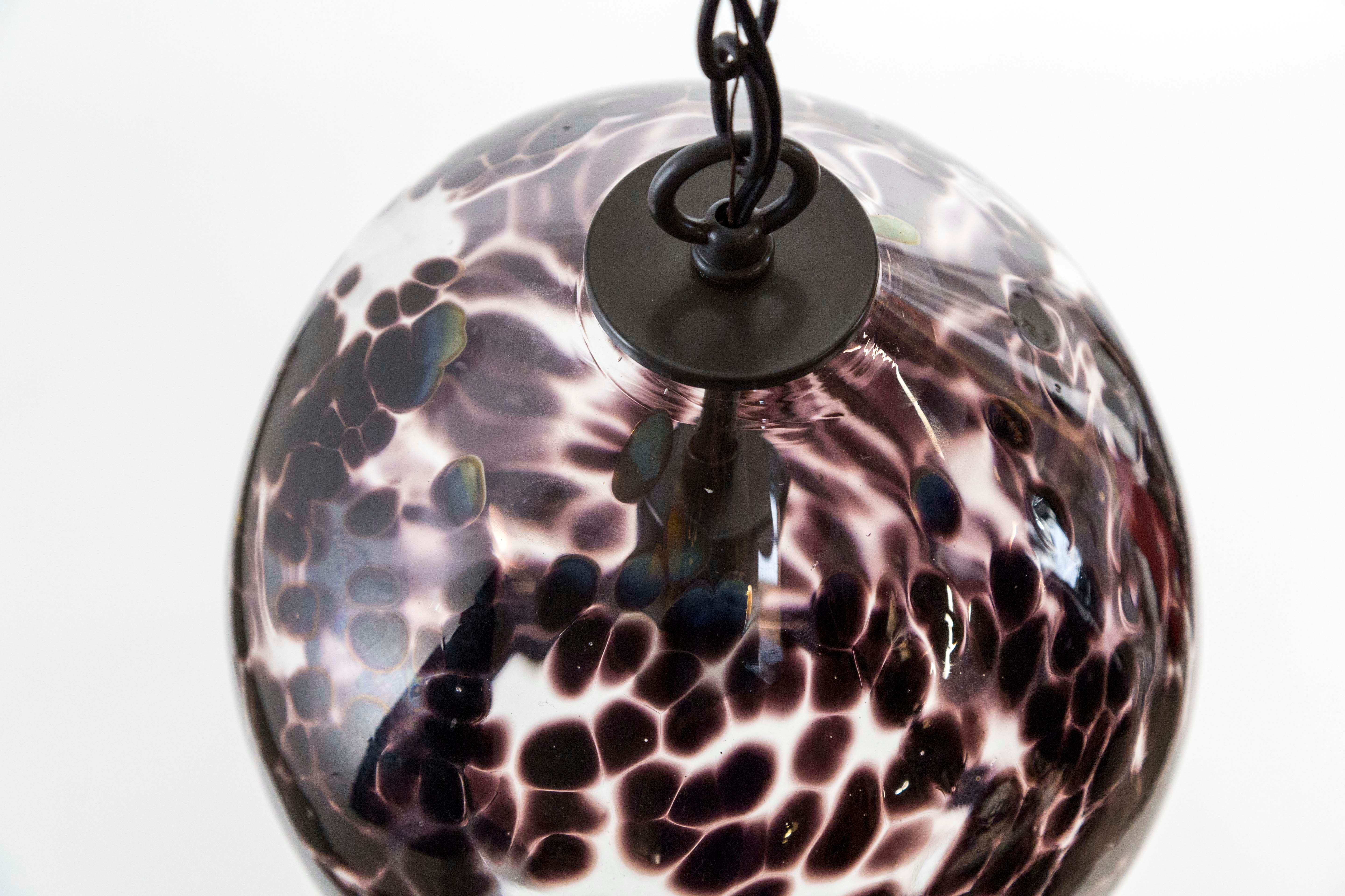 Hand Blown Spotted Purple Glass Pendant Light For Sale 2