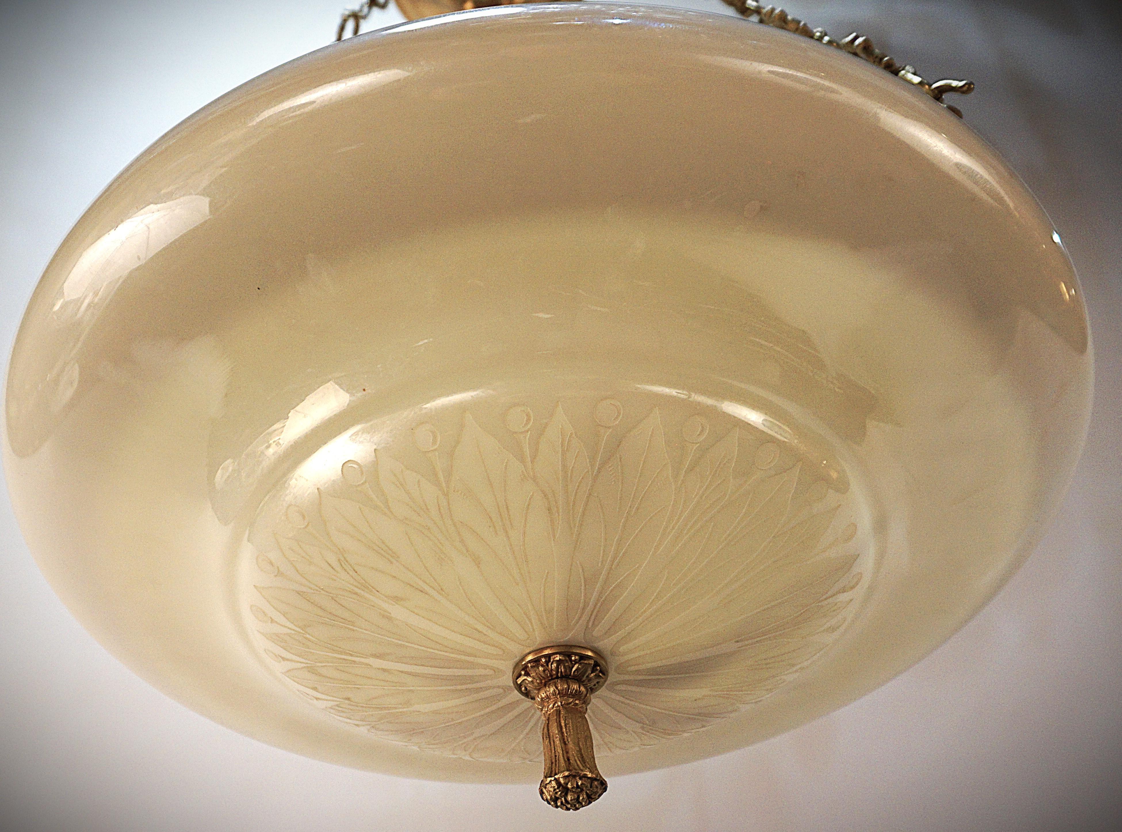 Hand Blown Steuben Glass Calcite Ceiling Pendant Chandelier 4