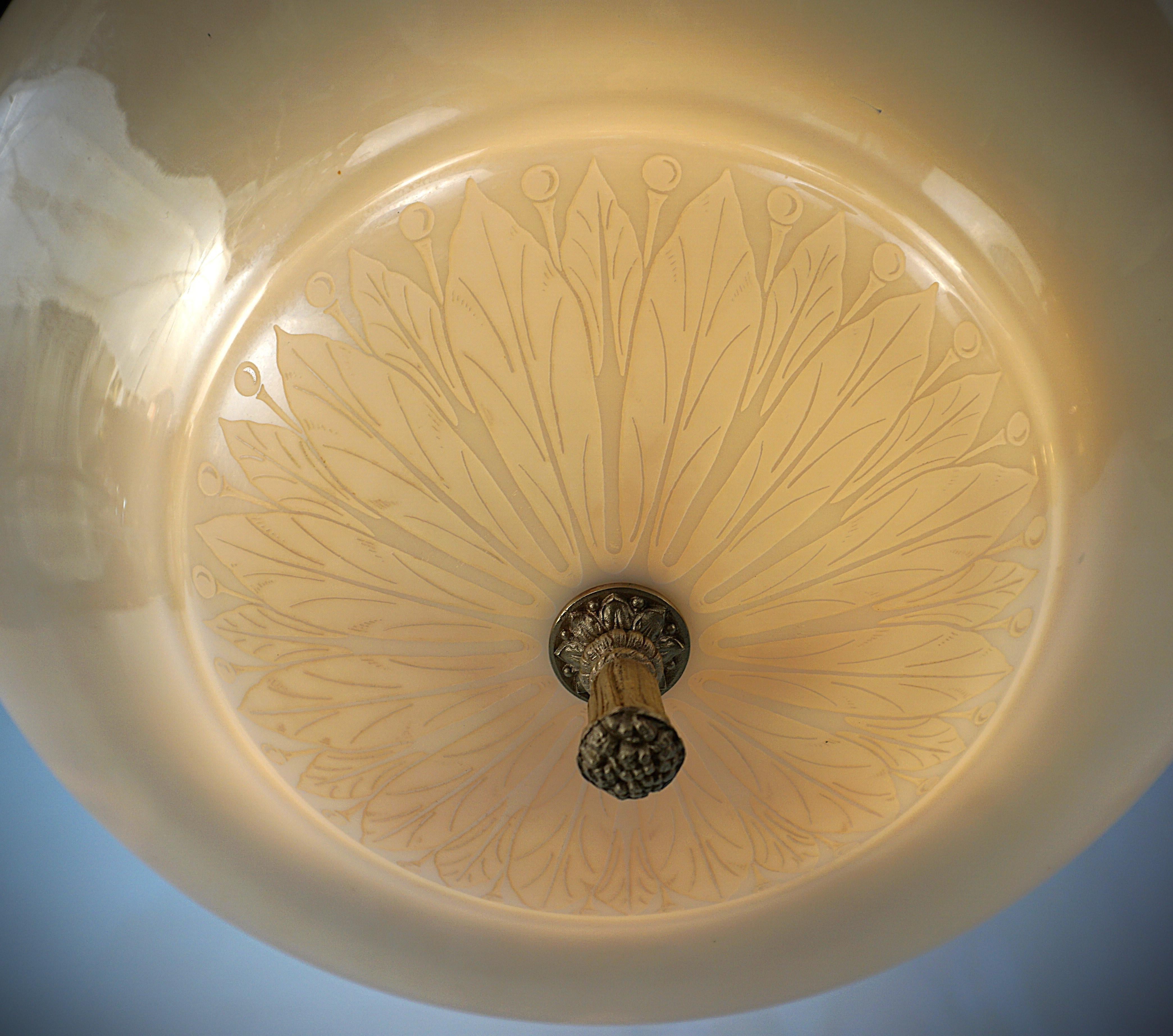 American Hand Blown Steuben Glass Calcite Ceiling Pendant Chandelier