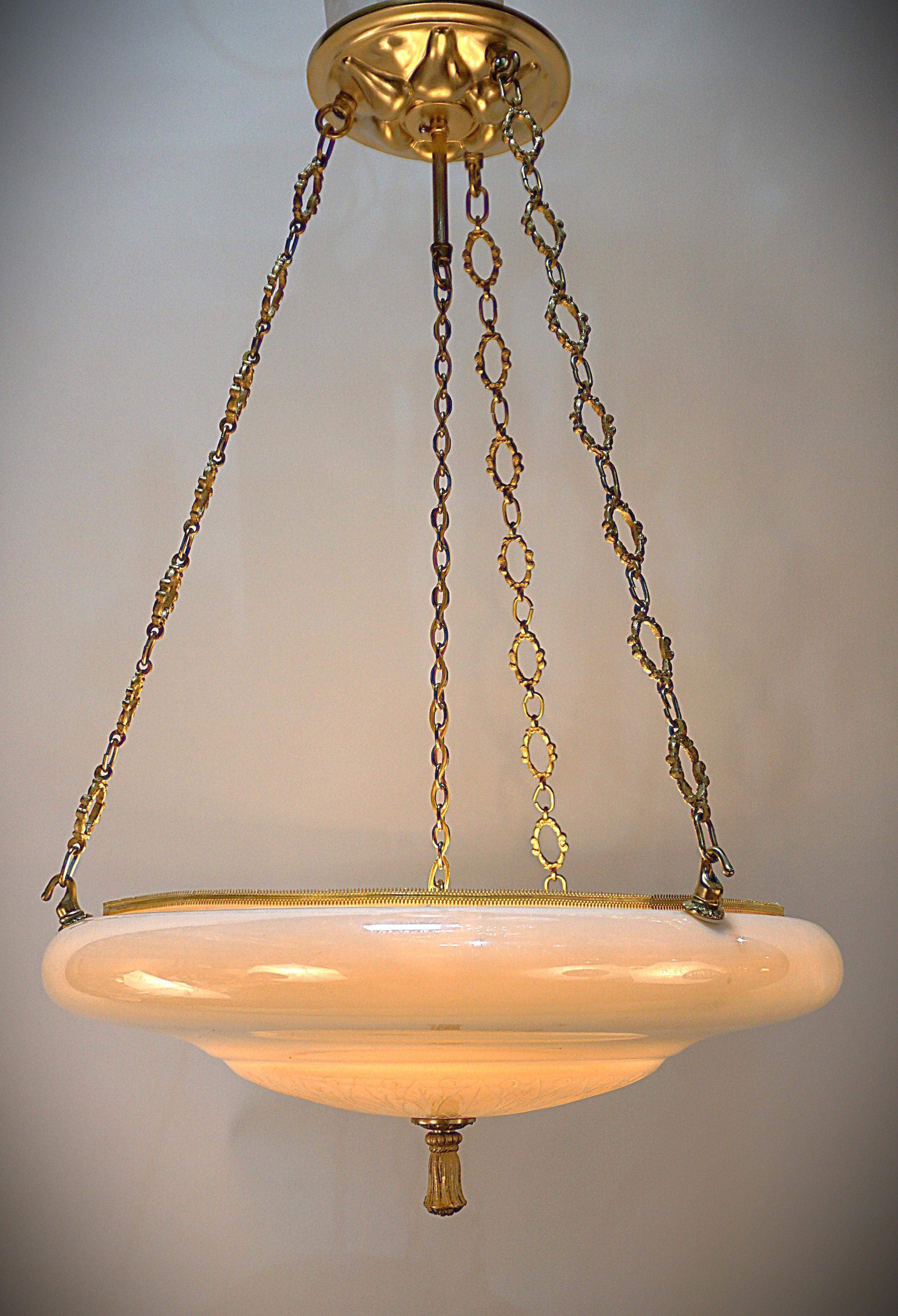 Hand Blown Steuben Glass Calcite Ceiling Pendant Chandelier In Good Condition In Fairfax, VA