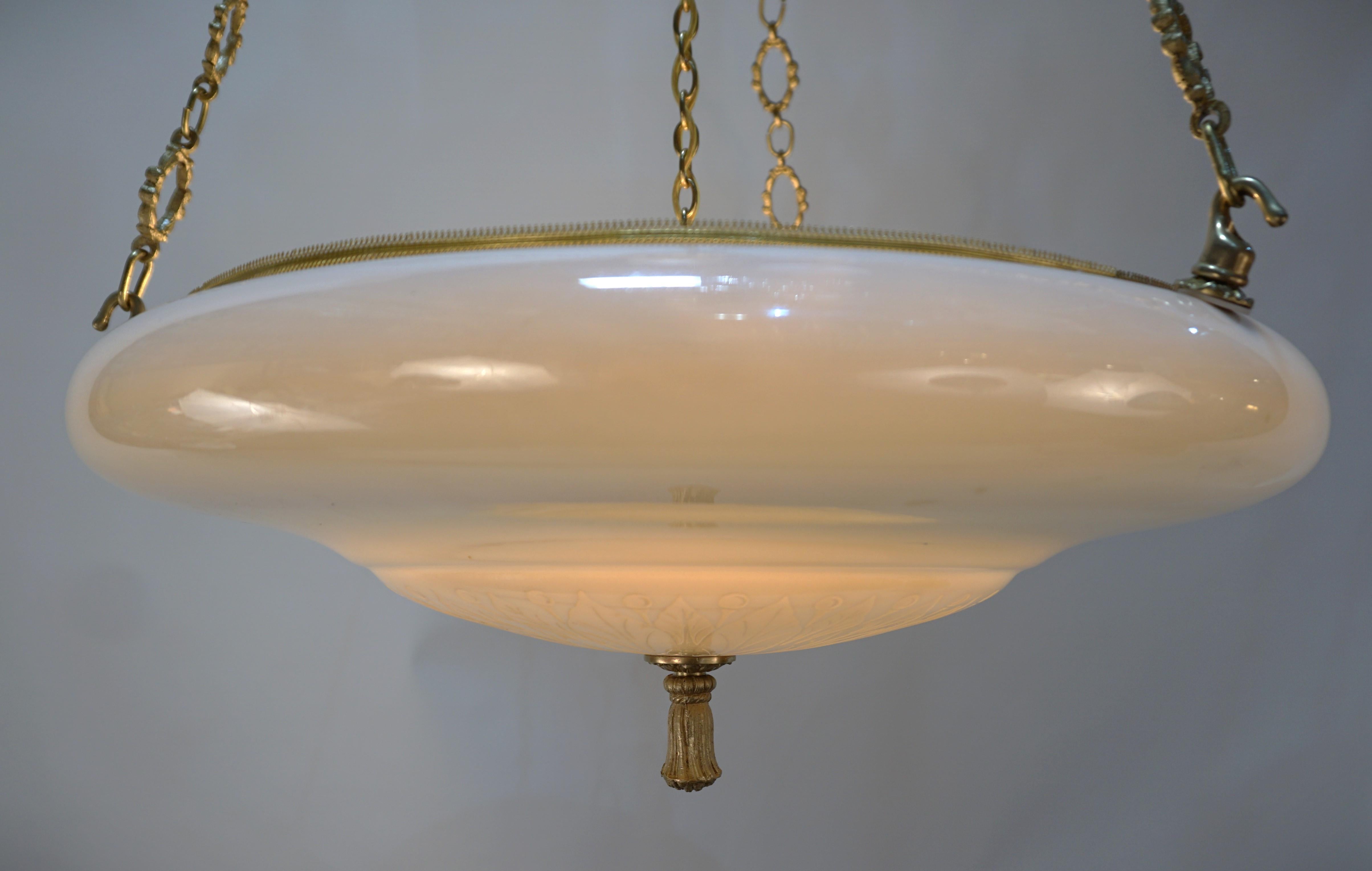 Early 20th Century Hand Blown Steuben Glass Calcite Ceiling Pendant Chandelier