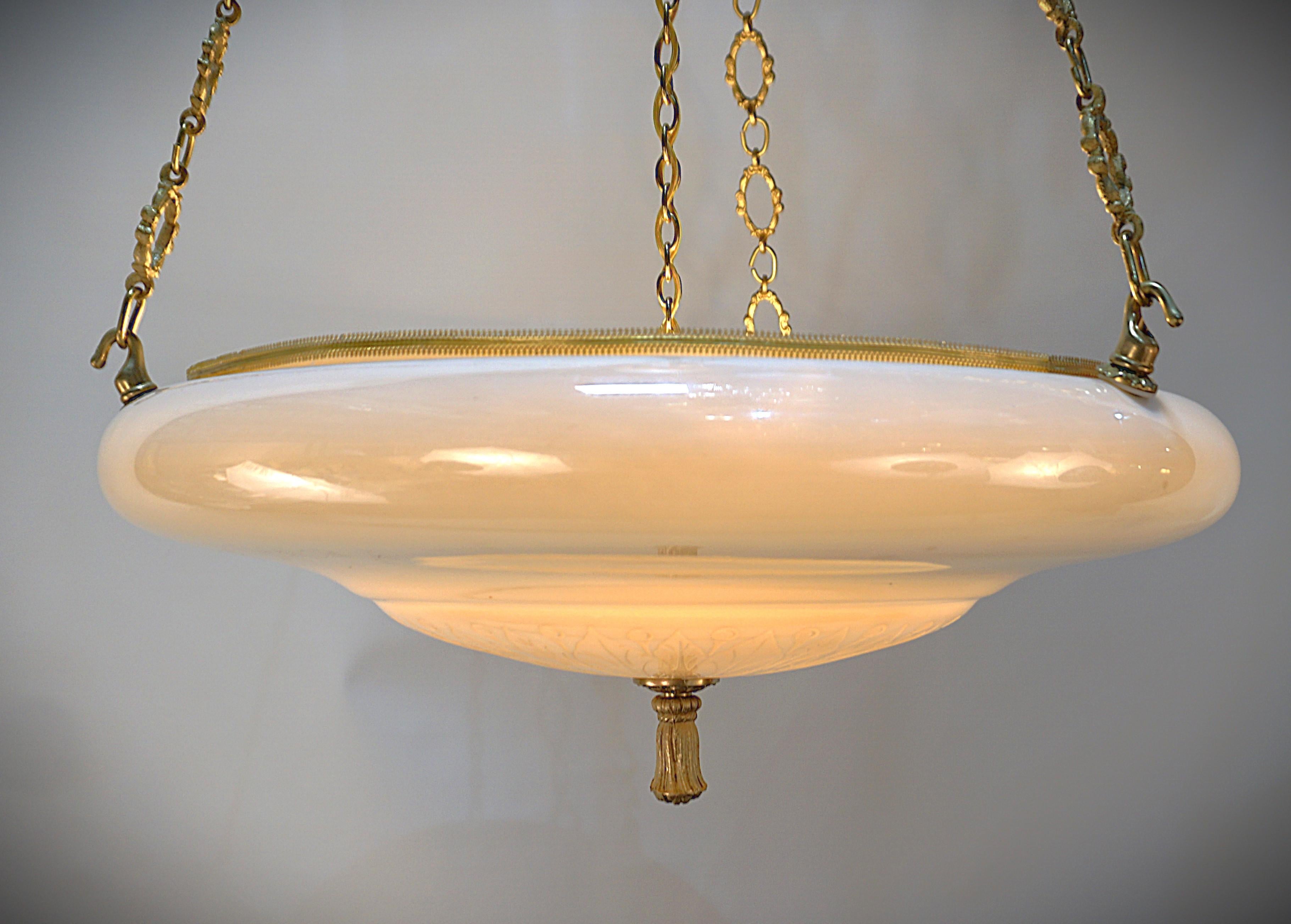 Hand Blown Steuben Glass Calcite Ceiling Pendant Chandelier 3