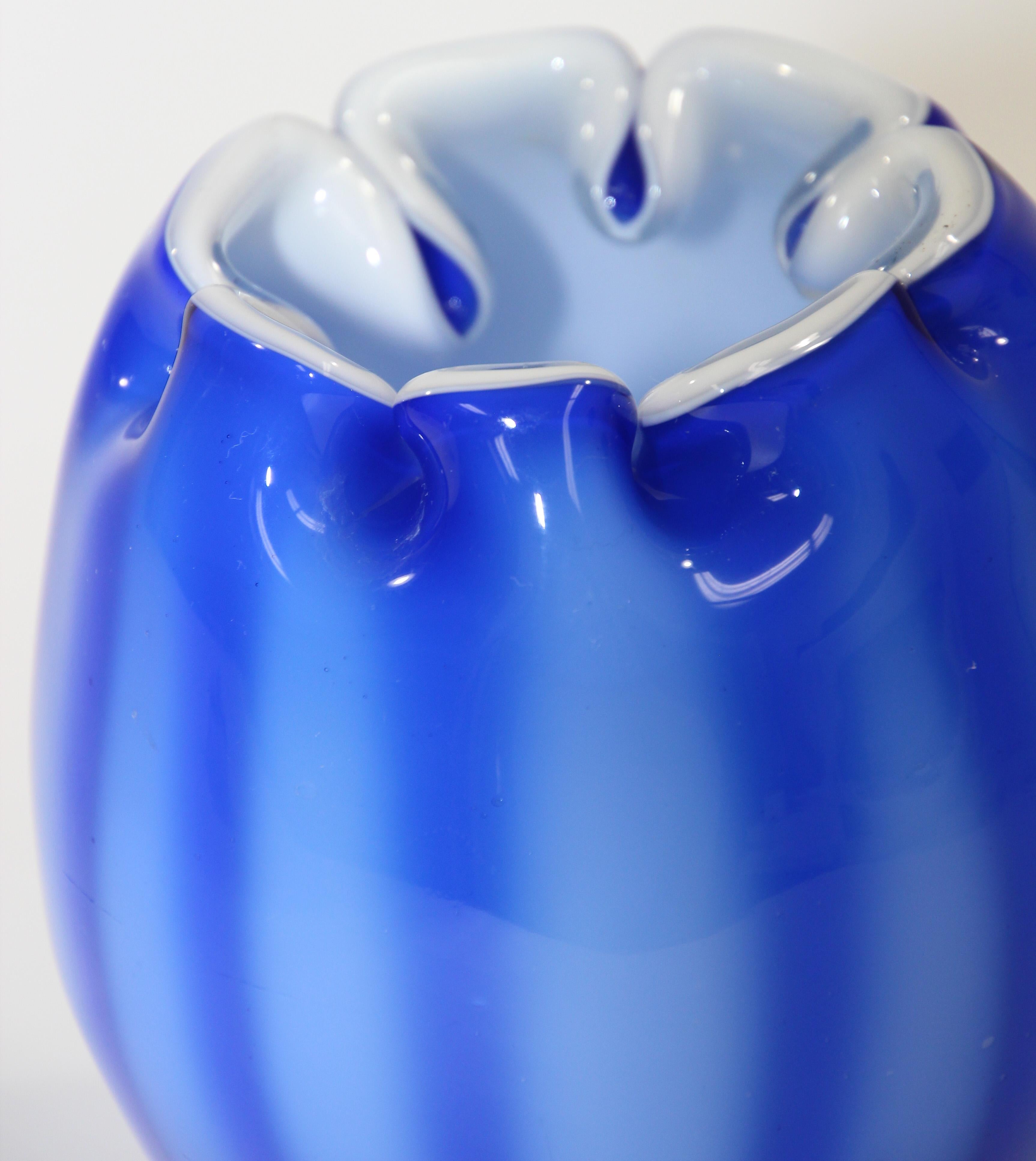 blue art glass vase