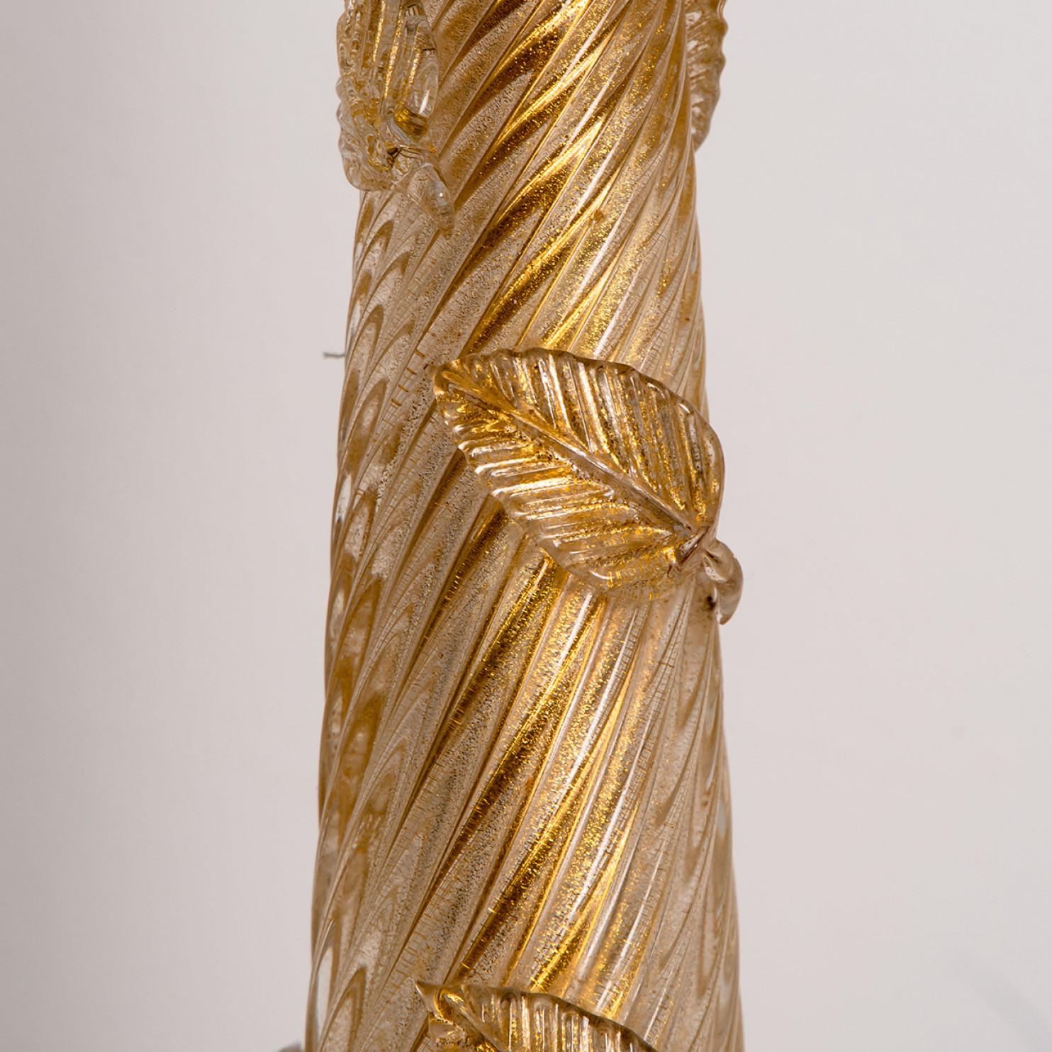 Mid-Century Modern Hand Blown Table Lamp by Barovier & Toso Gold Murano Glass, Italy, 1950s For Sale