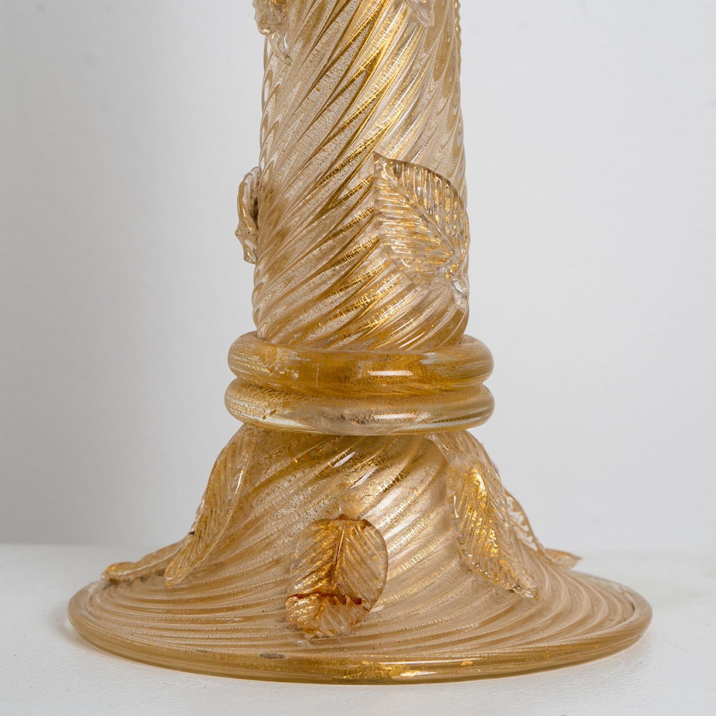 Italian Hand Blown Table Lamp by Barovier & Toso Gold Murano Glass, Italy, 1950s For Sale