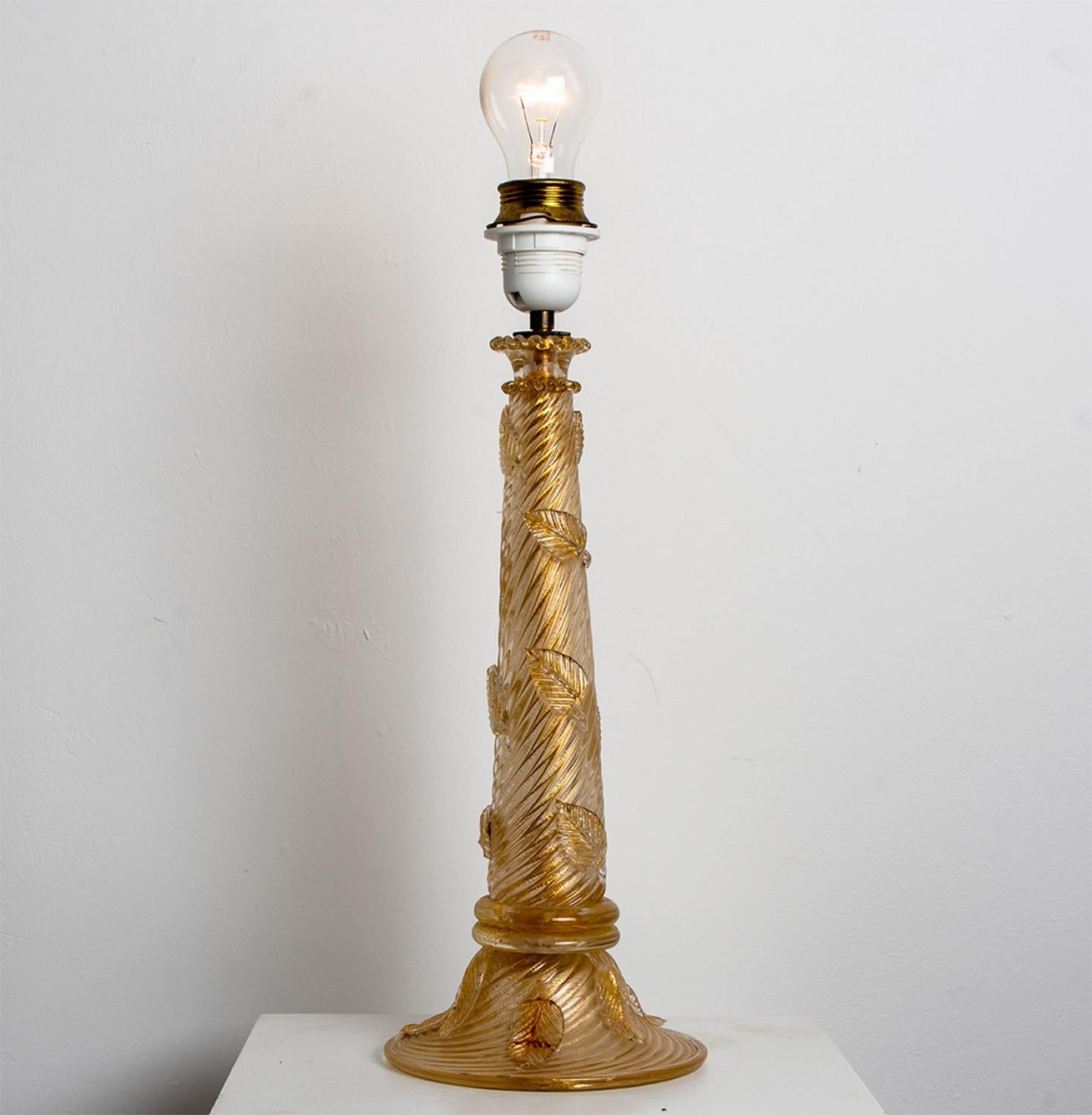 Other Hand Blown Table Lamp by Barovier & Toso Gold Murano Glass, Italy, 1950s For Sale