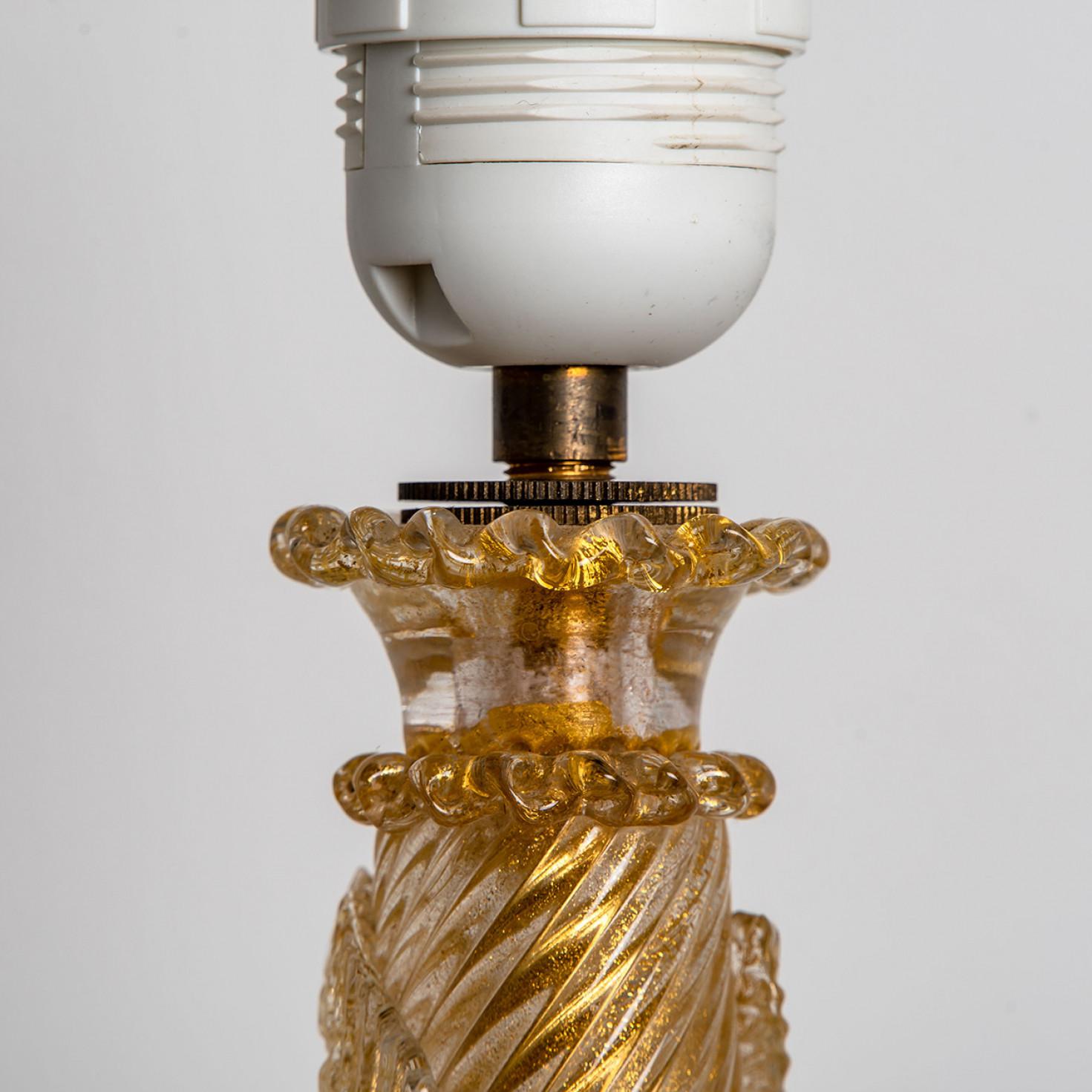 Hand Blown Table Lamp by Barovier & Toso Gold Murano Glass, Italy, 1950s In Good Condition For Sale In Rijssen, NL