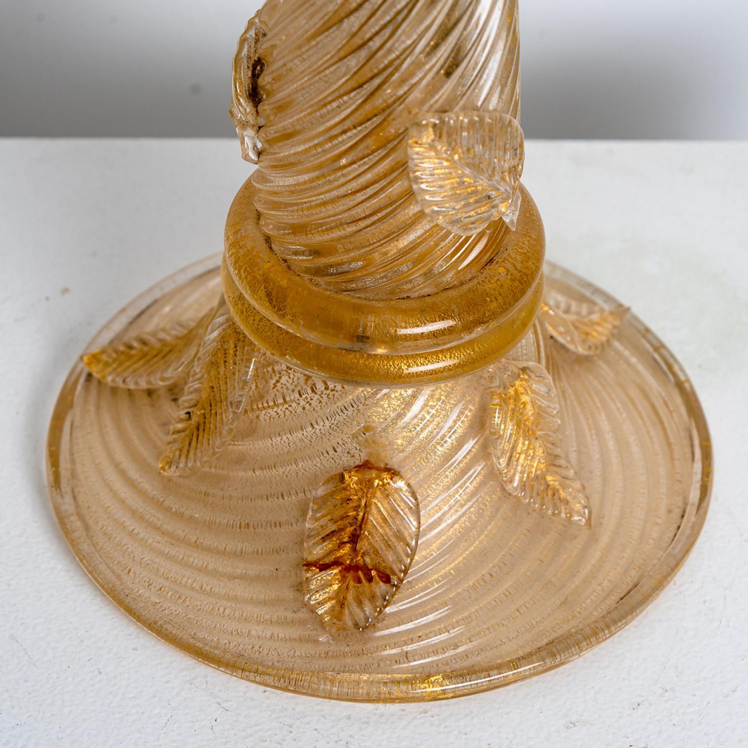 Mid-20th Century Hand Blown Table Lamp by Barovier & Toso Gold Murano Glass, Italy, 1950s For Sale