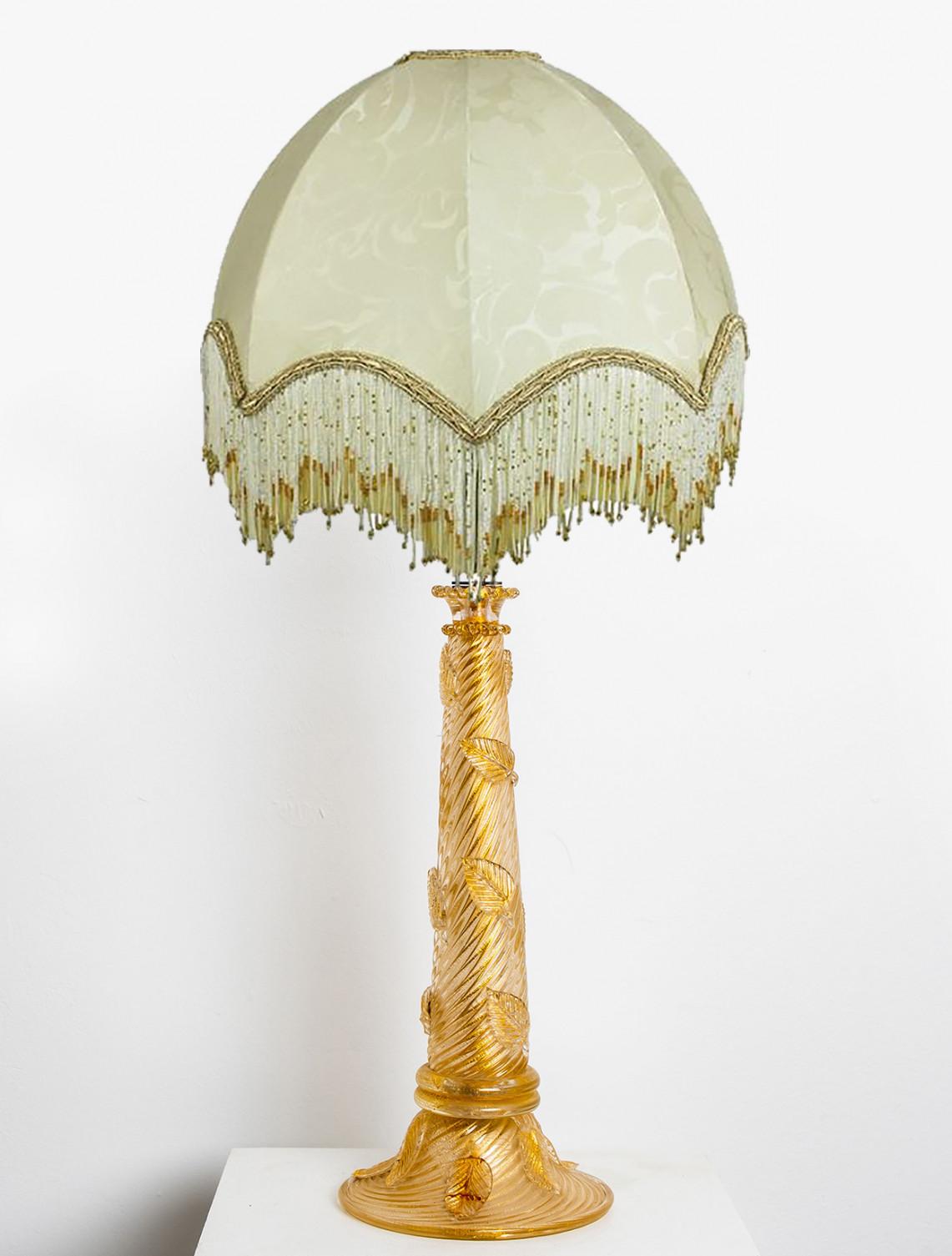 Hand Blown Table Lamp by Barovier & Toso Gold Murano Glass, Italy, 1950s For Sale 1