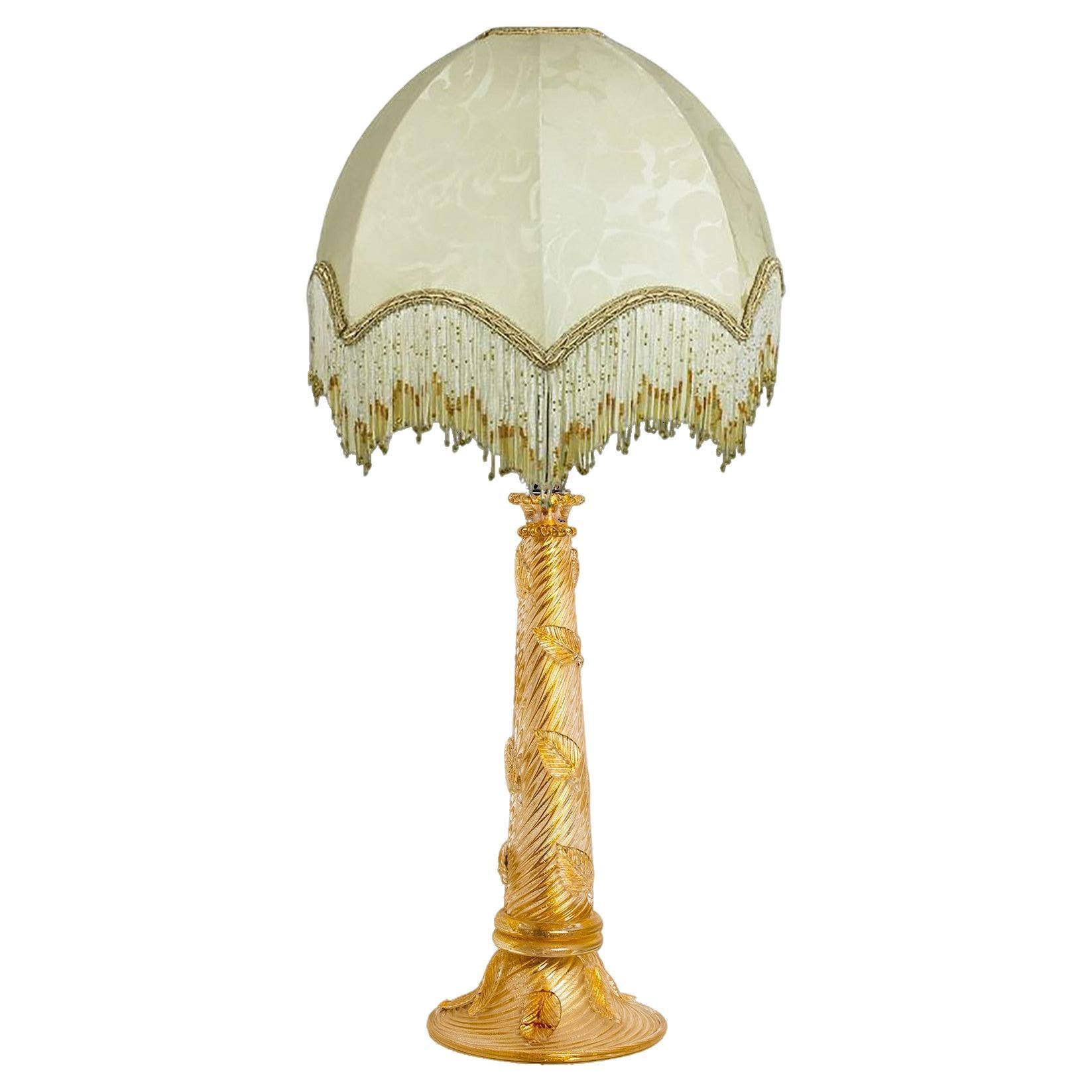 Hand Blown Table Lamp by Barovier & Toso Gold Murano Glass, Italy, 1950s For Sale