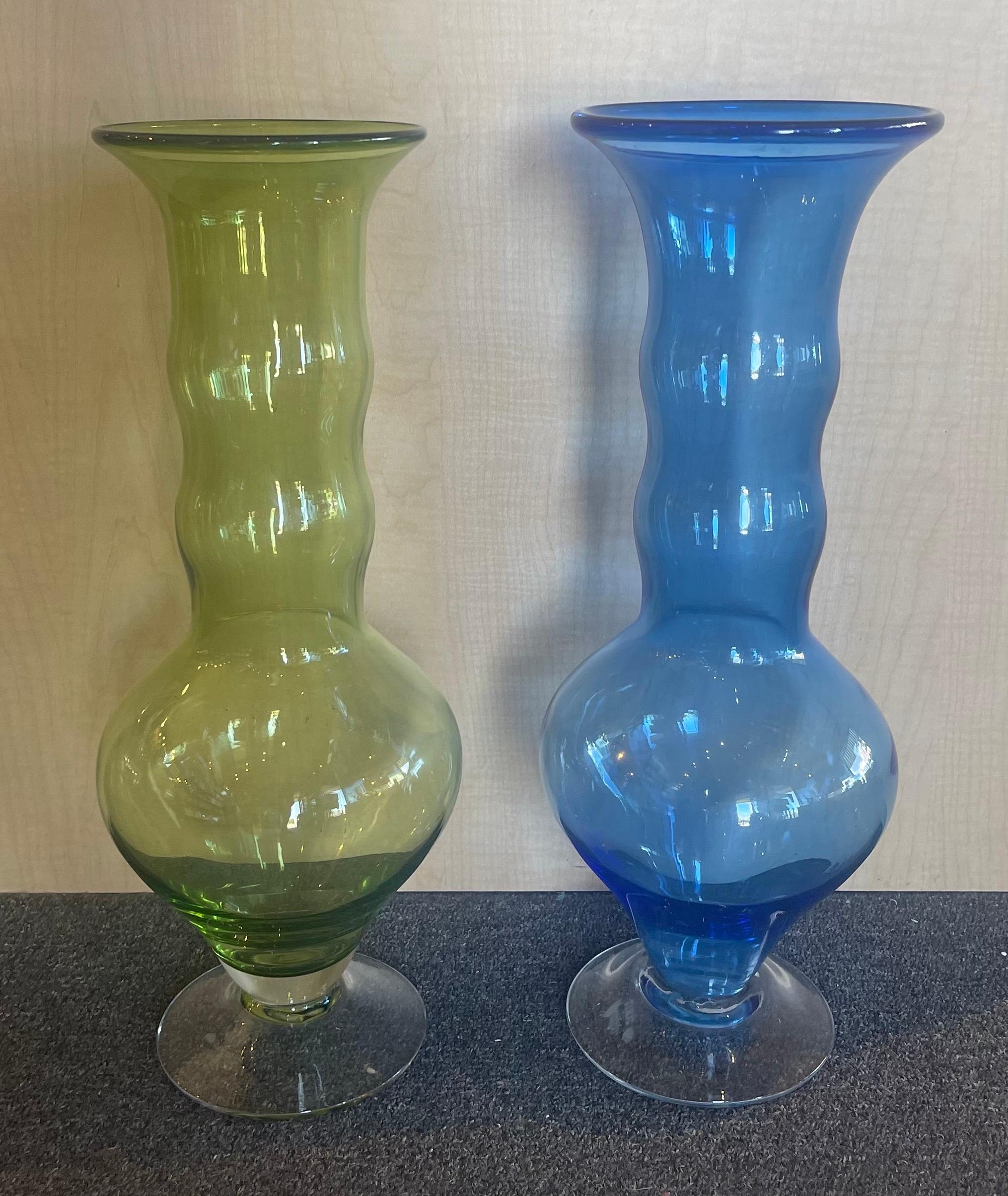 A very cool hand blown art glass vase by Matt Carter for Blenko Glass, circa 2002. The vases are in very good vintage condition with no chips or cracks and measure 6.5