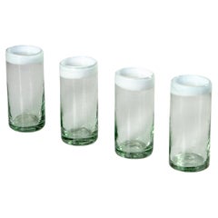 Hand Blown Tall Glass Tumblers with White Accent, in Stock
