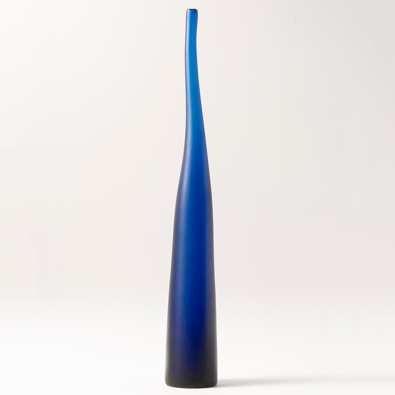 Modern Hand Blown Tall Murano Glass Aegean Blue Vase