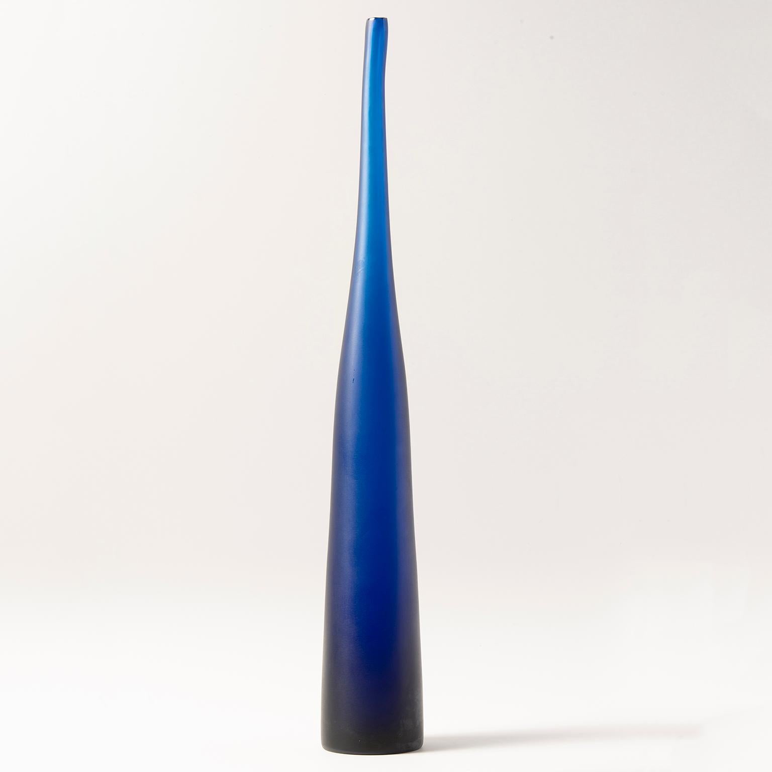 Hand Blown Tall Murano Glass Aegean Blue Vase 2