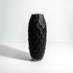 Hand Blown Tall Murano Vase Buttuto in Black