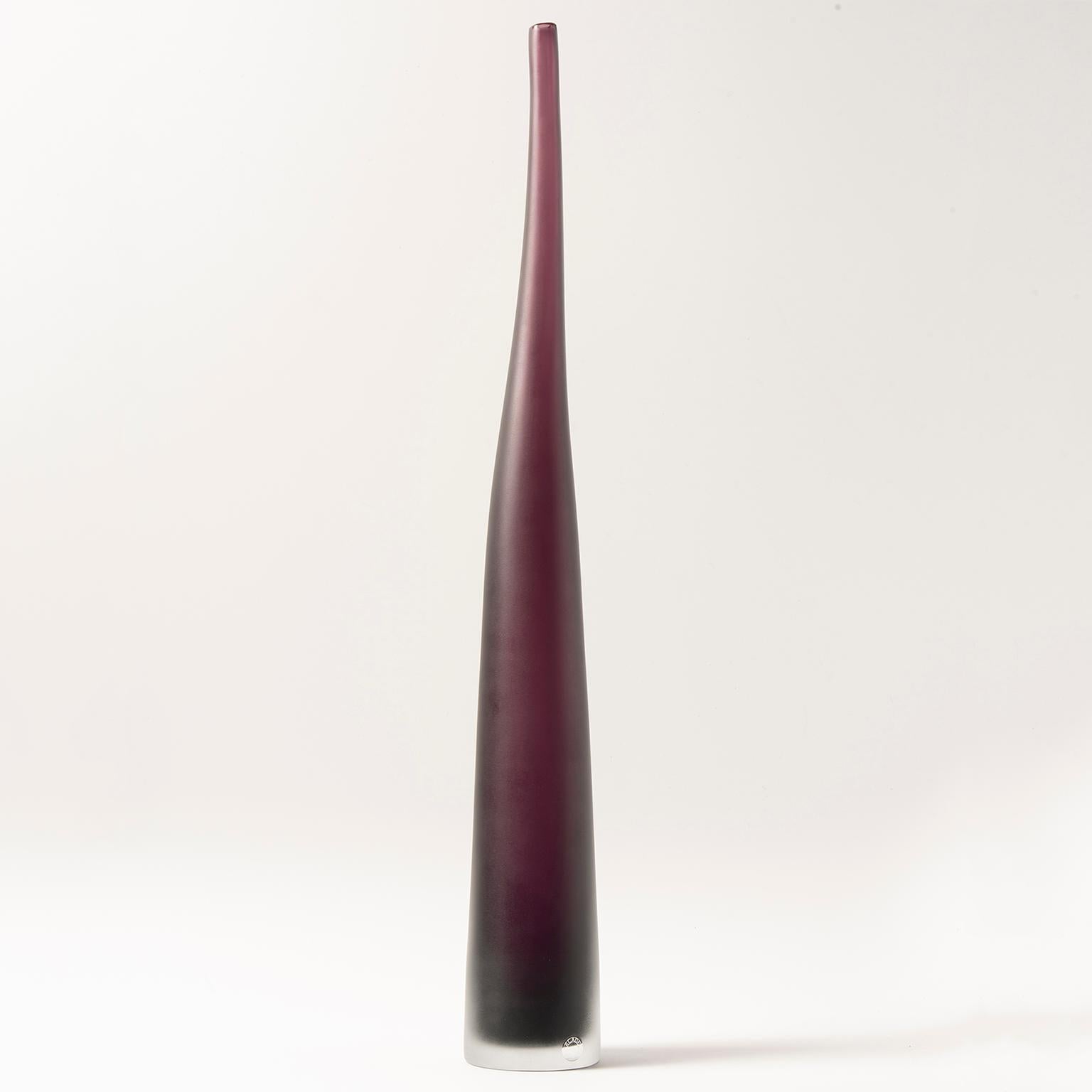 Italian Hand Blown Tall Plum Murano Glass Vase