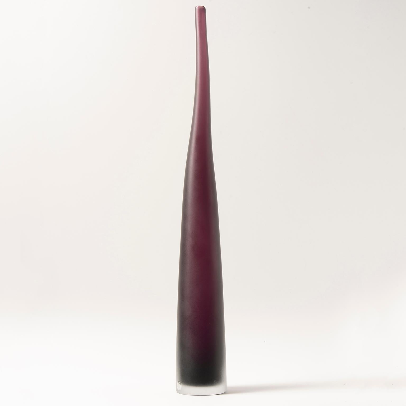 Contemporary Hand Blown Tall Plum Murano Glass Vase