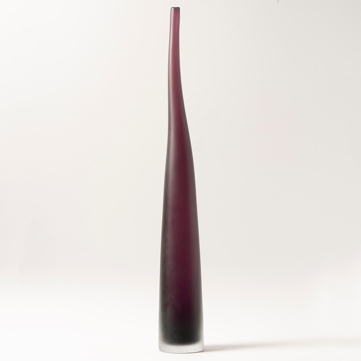 Hand Blown Tall Plum Murano Glass Vase 2