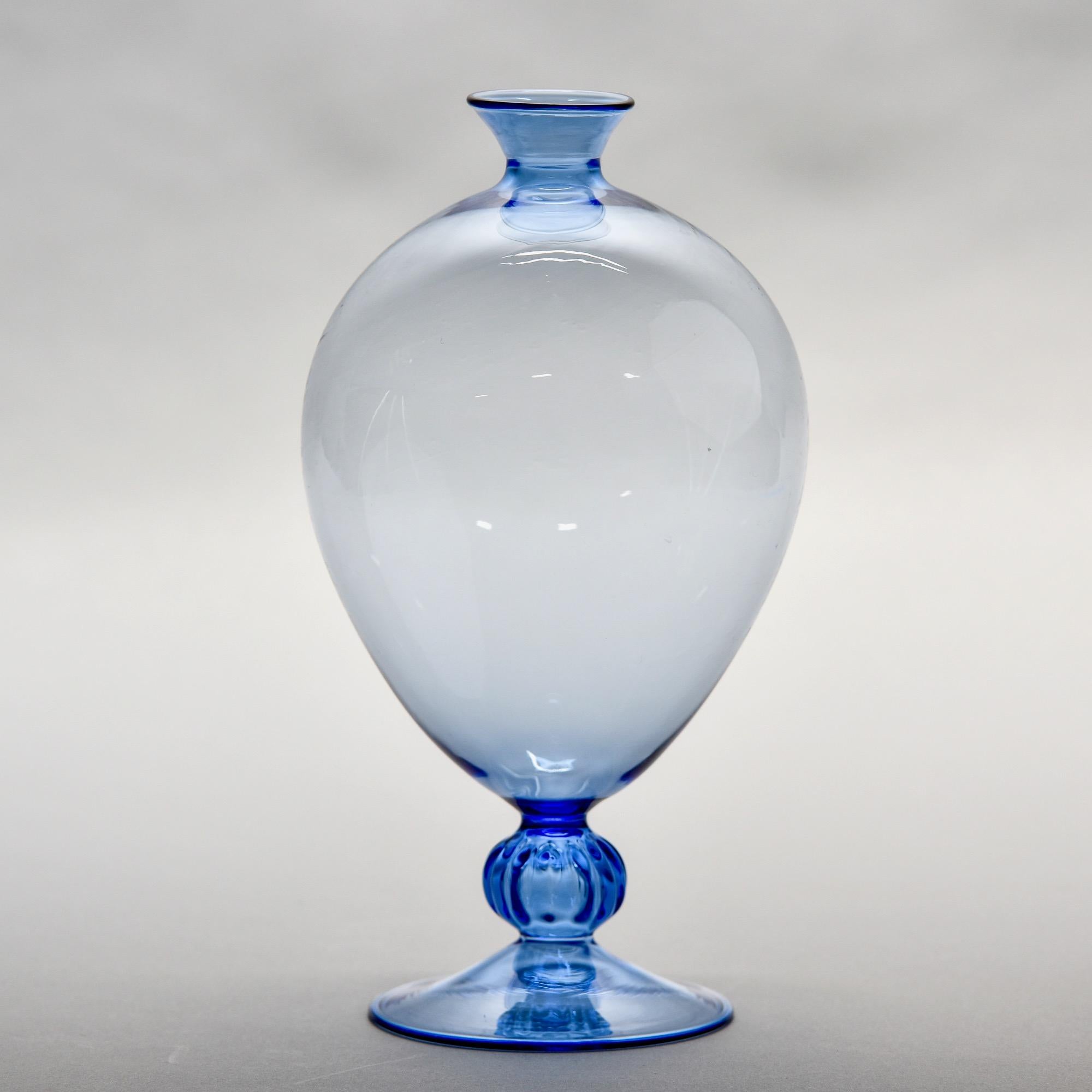 Hand Blown Thin Walled Murano Glass Blue Vase In New Condition In Troy, MI