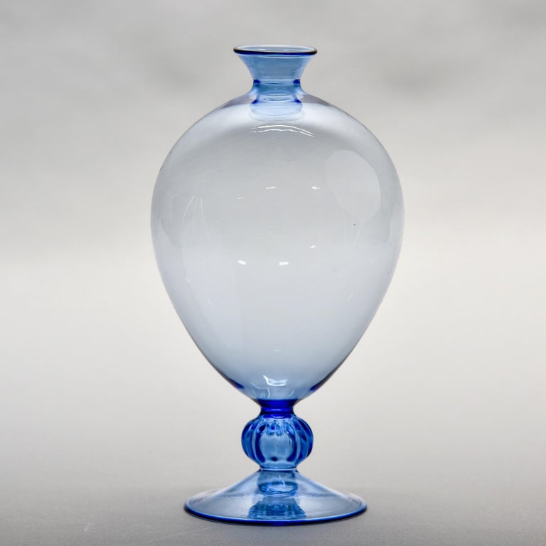 Hand Blown Thin Walled Murano Glass Blue Vase In New Condition For Sale In Troy, MI