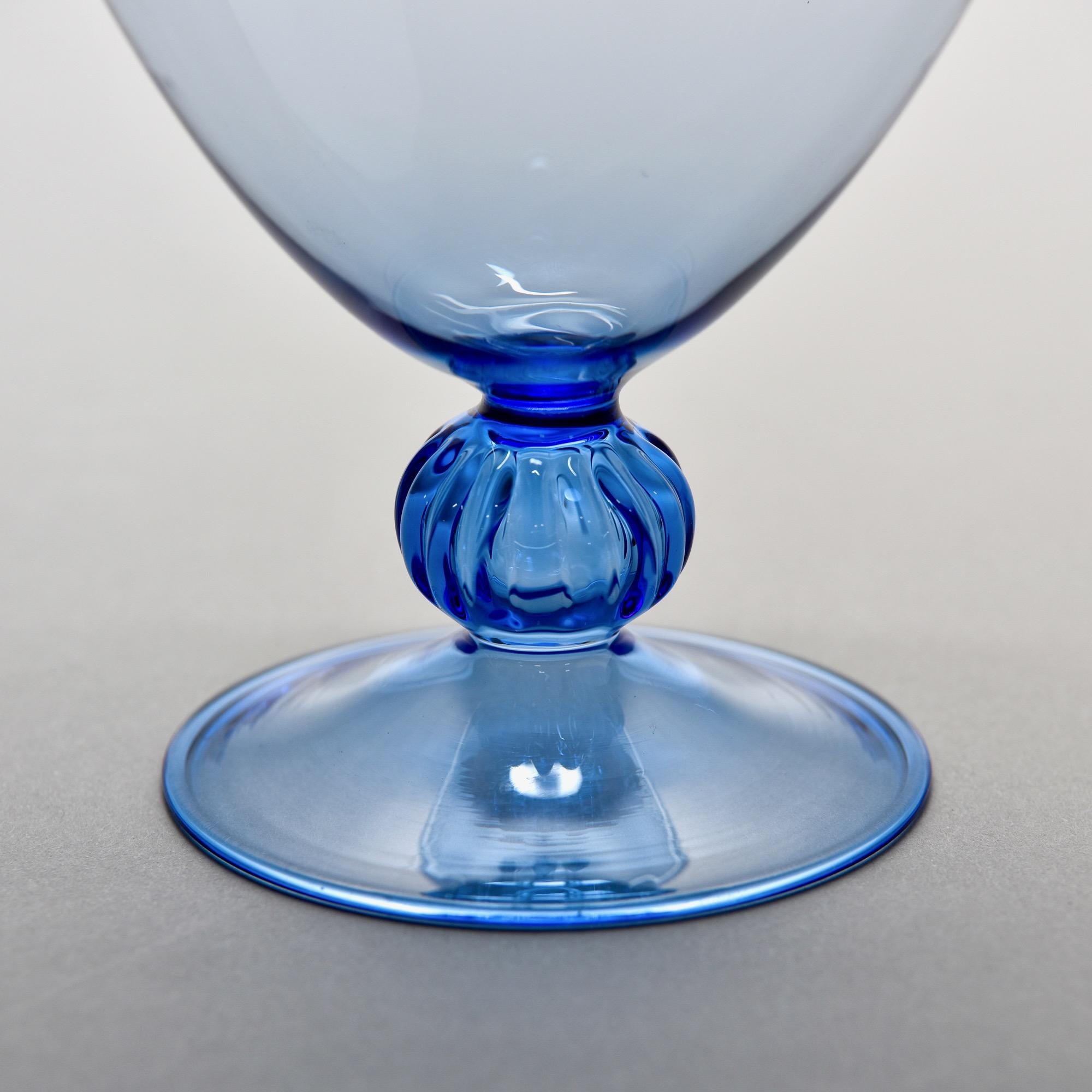 Hand Blown Thin Walled Murano Glass Blue Vase 1