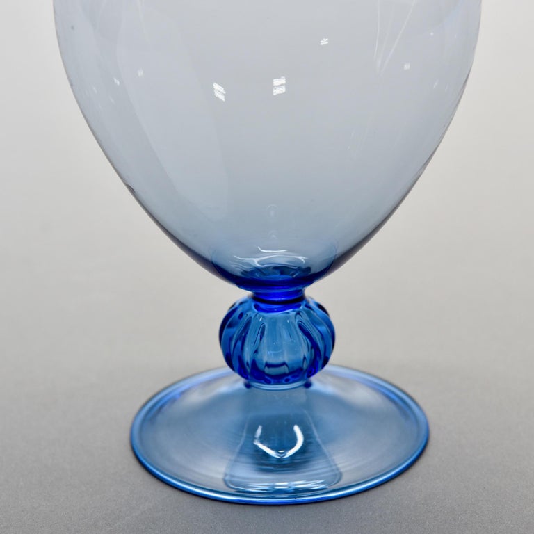 Hand Blown Thin Walled Murano Glass Blue Vase For Sale 2