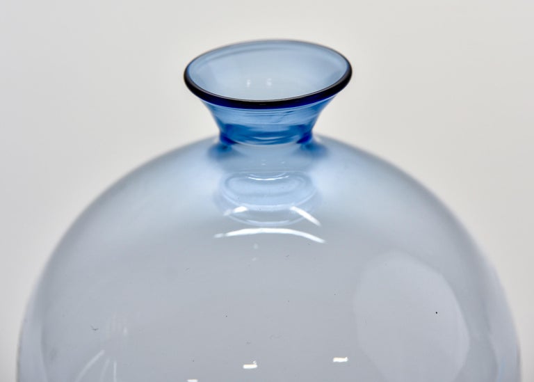 Hand Blown Thin Walled Murano Glass Blue Vase For Sale 3
