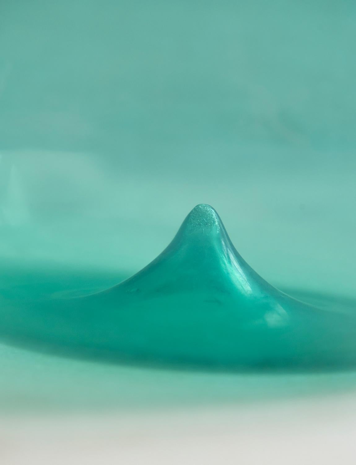 Italiano Hand-blown Turquoise Murano Vase with Red and Orange Collar, Flavio Poli, 1955 in vendita