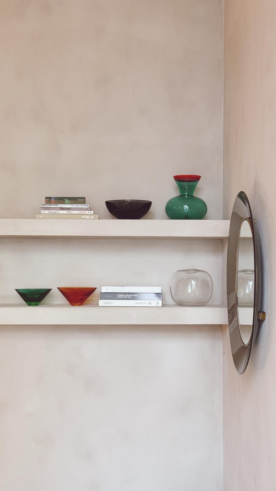 Metà XX secolo Vaso di Murano soffiato a mano in turchese con colletto rosso e arancione, Flavio Poli, 1955 in vendita