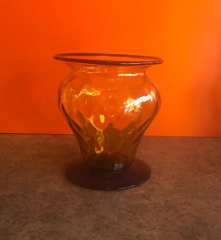 American Hand Blown Two-Tone Art Glass Vase by Blenko Glass For Sale
