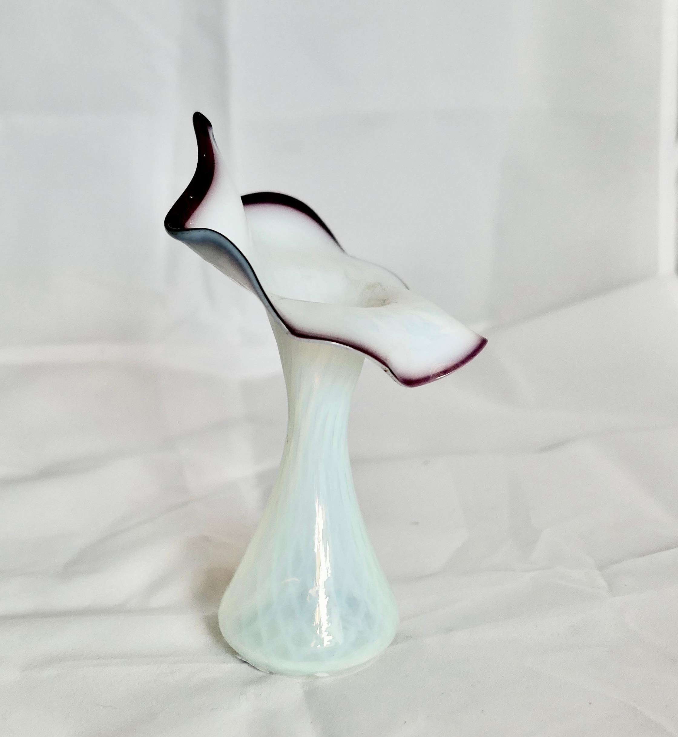 Art Glass Hand Blown Victorian Semi Opalescent Jack in the Pulpit Vase    For Sale